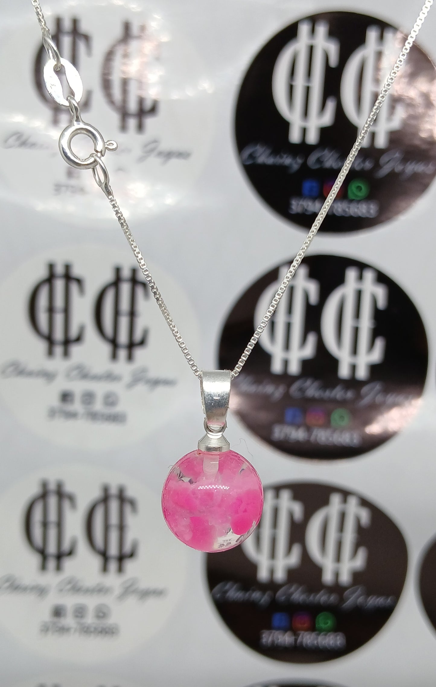 Collar - Bolita con nubes (Rosa) - Plata925 - Dama.