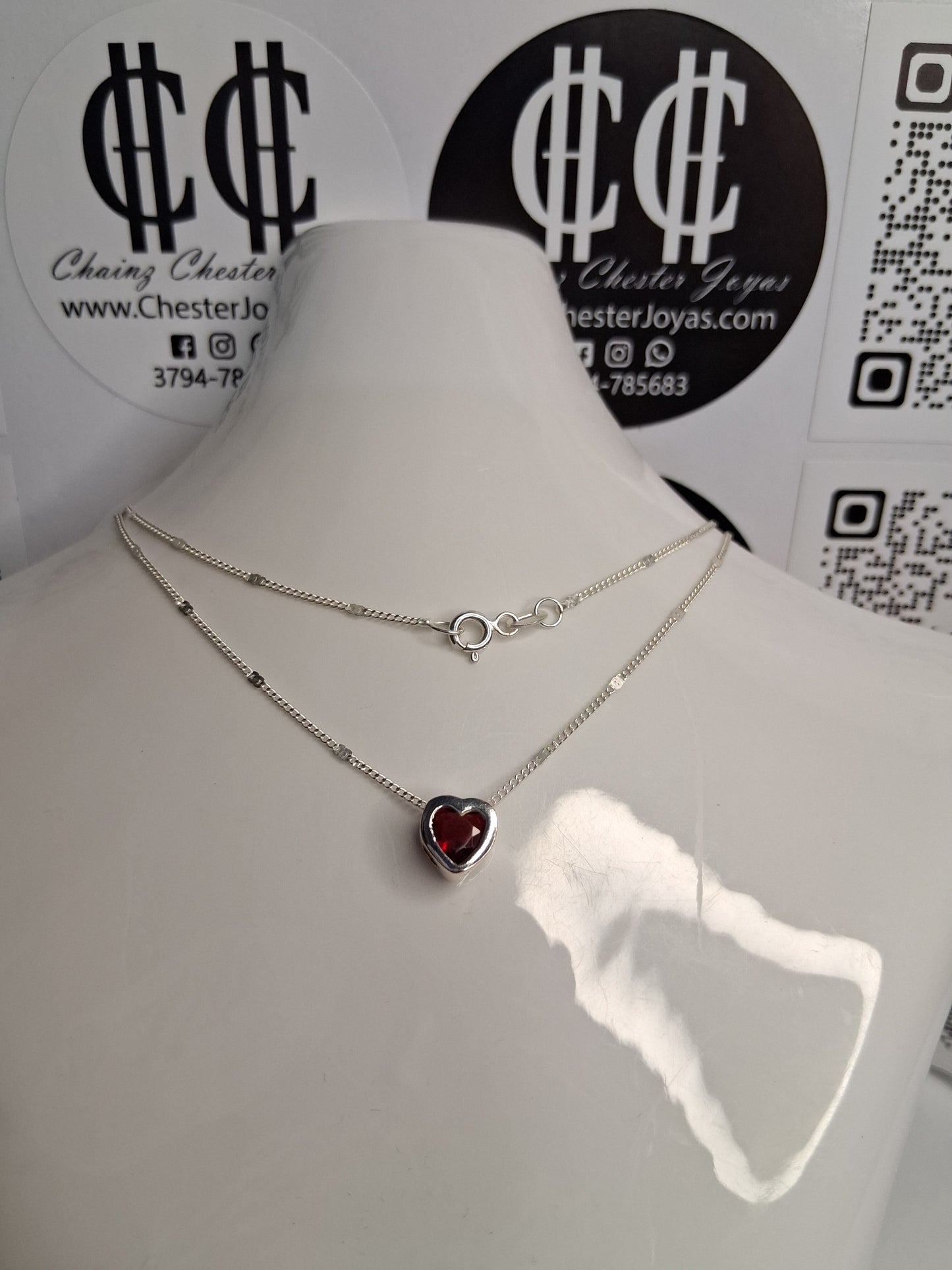 Collar - Susano (Corazon) 7mm (Rojo) - Plata925 - Dama.