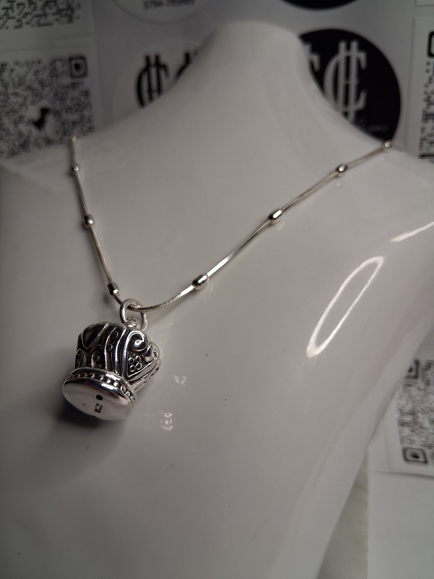 Collar - Cadena con Bolitas de arroz x 45 cm - Dije Corona - Plata925 - Dama.