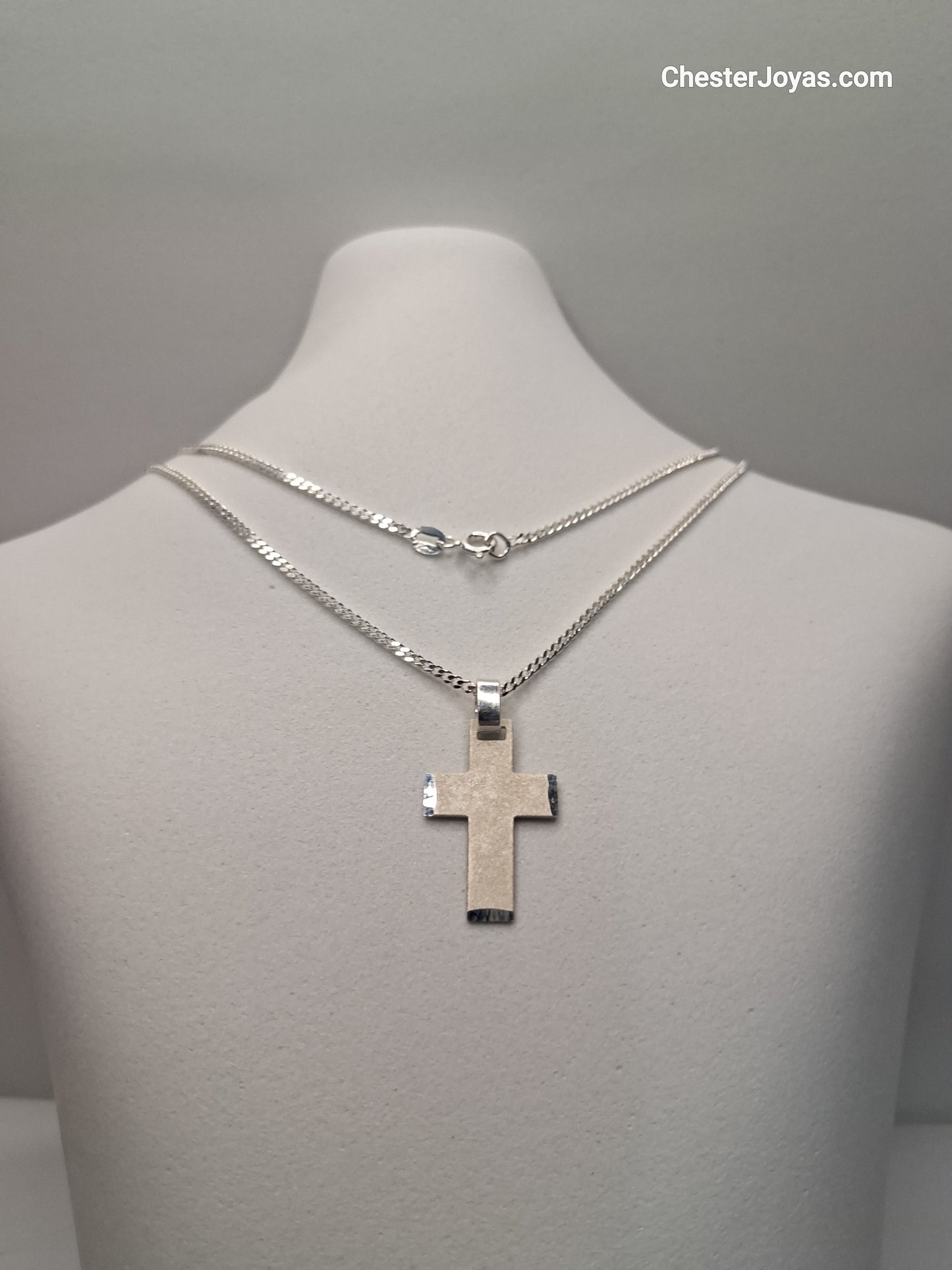 Collar - Cadena Diamantada x 60 cms - Cruz Chata - Plata925.