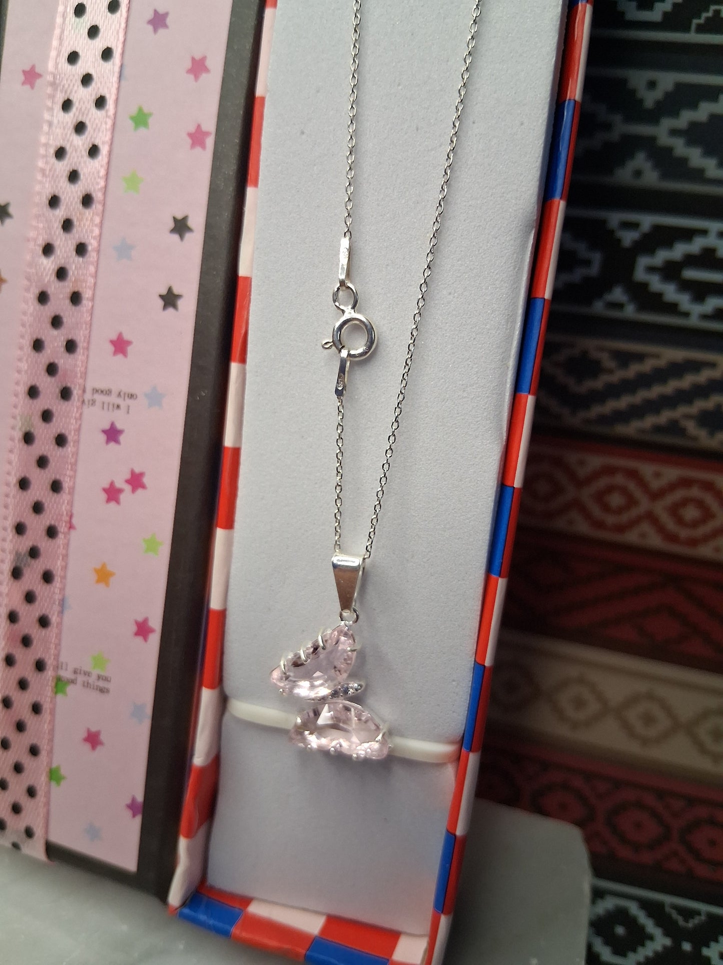 Collar - Mariposa piedra Rosa engazada - Plata925 - Dama.