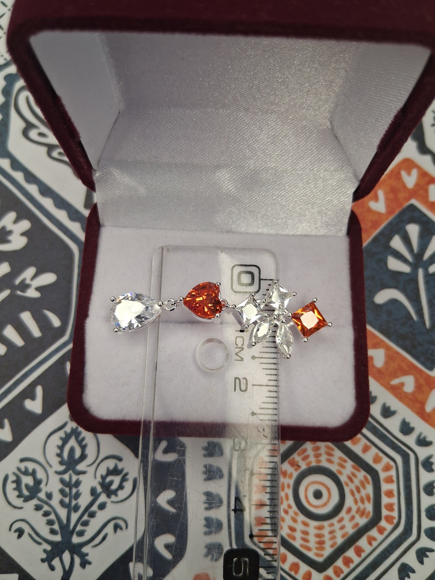 Aros - Pendientes con piedras Naranjas y Blancas - Plata925 - Dama.