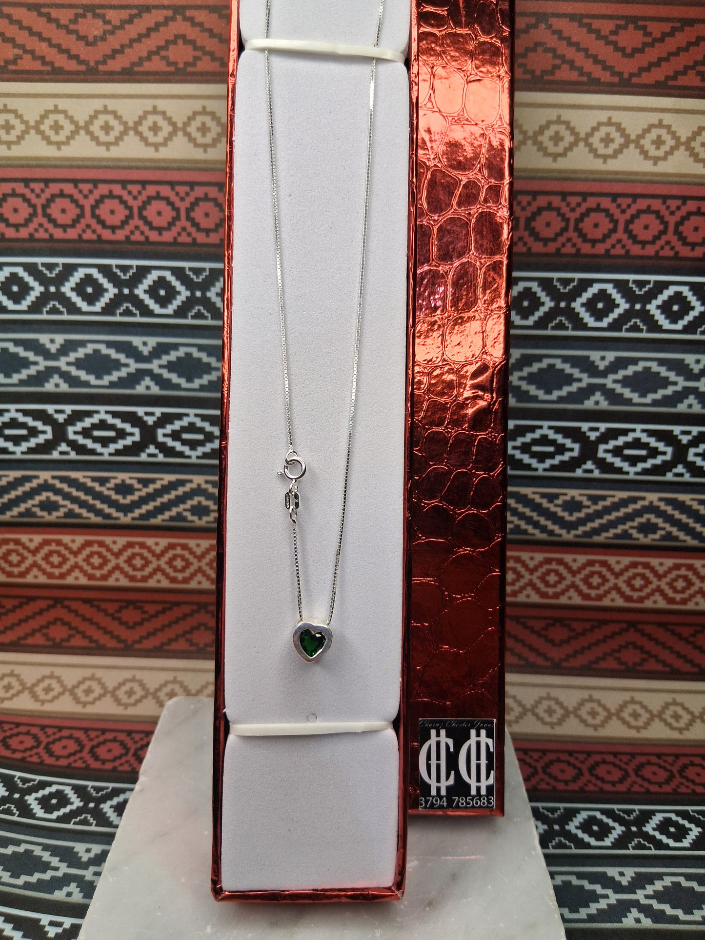 Collar - Susano (Corazon) 7mm (Verde) - Plata925 - Dama.