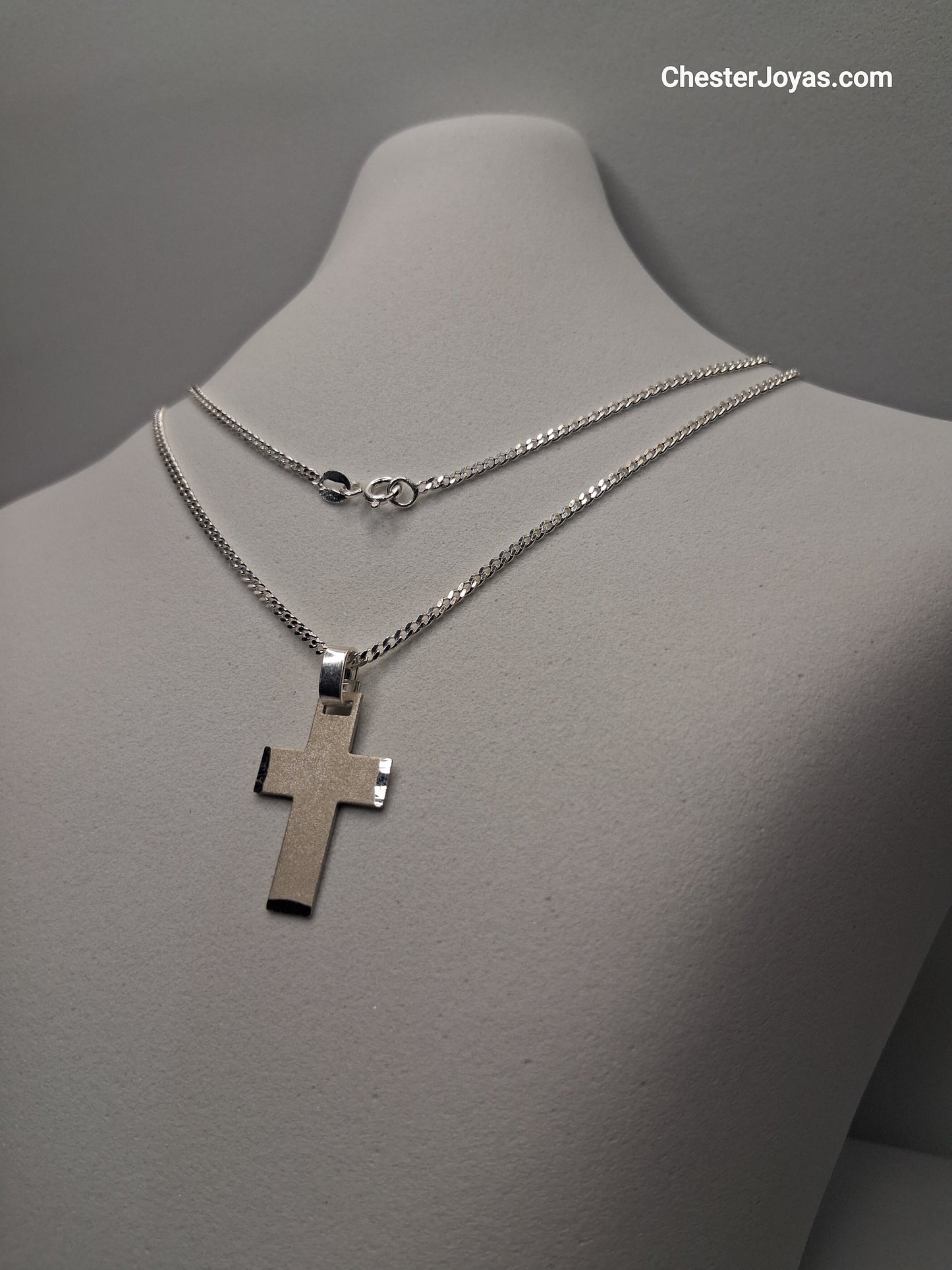 Collar - Cadena Diamantada x 60 cms - Cruz Chata - Plata925.