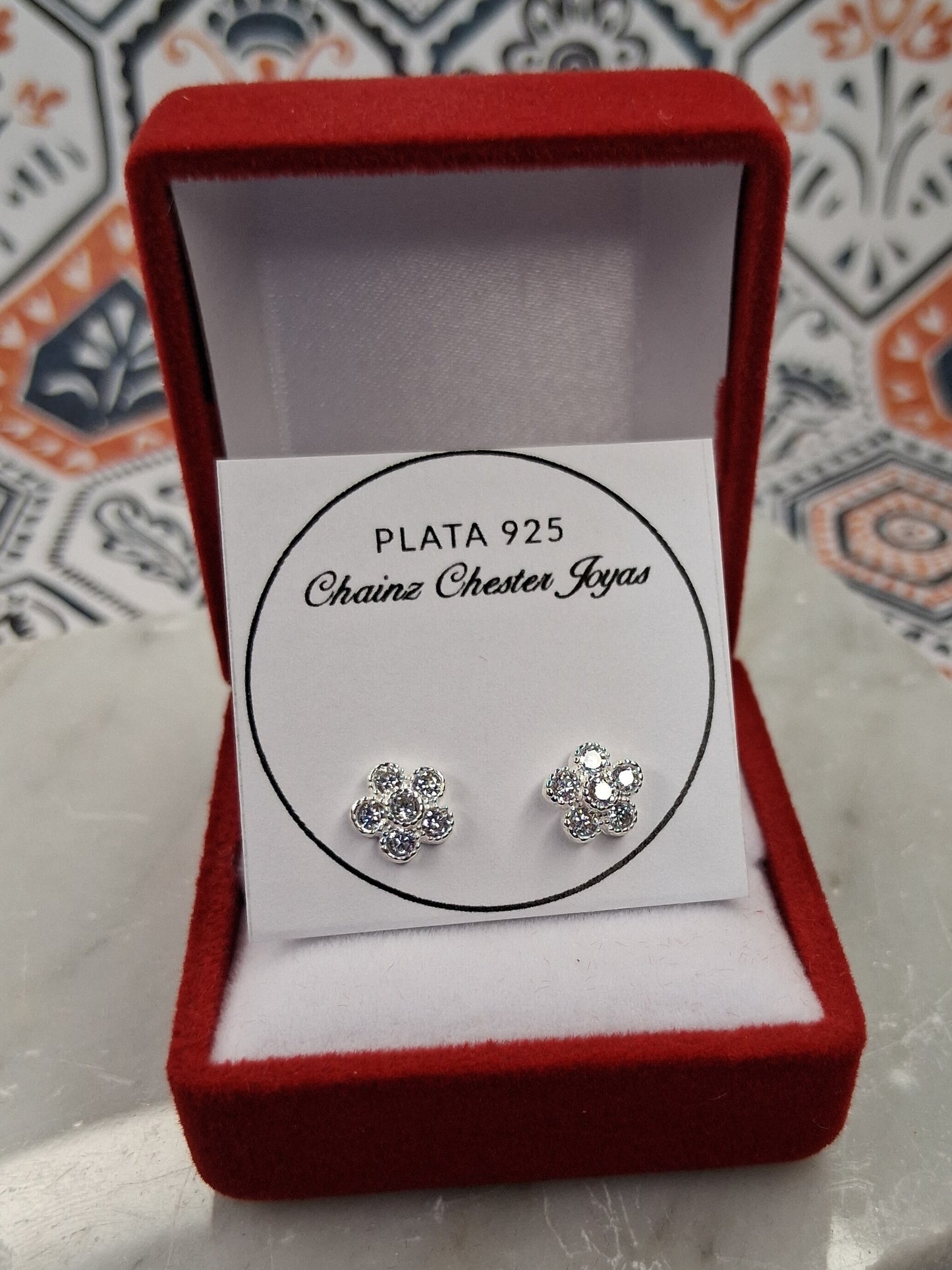 Aros - Pasantes (Flor) con Piedras Blancas - Plata925