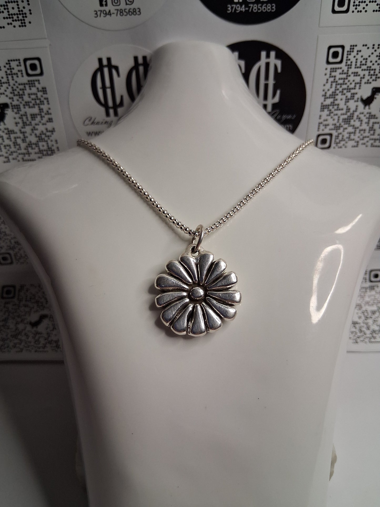 Collar - Cadena Coreana x 45 cm - Dije Flor - Plata925 - Dama.