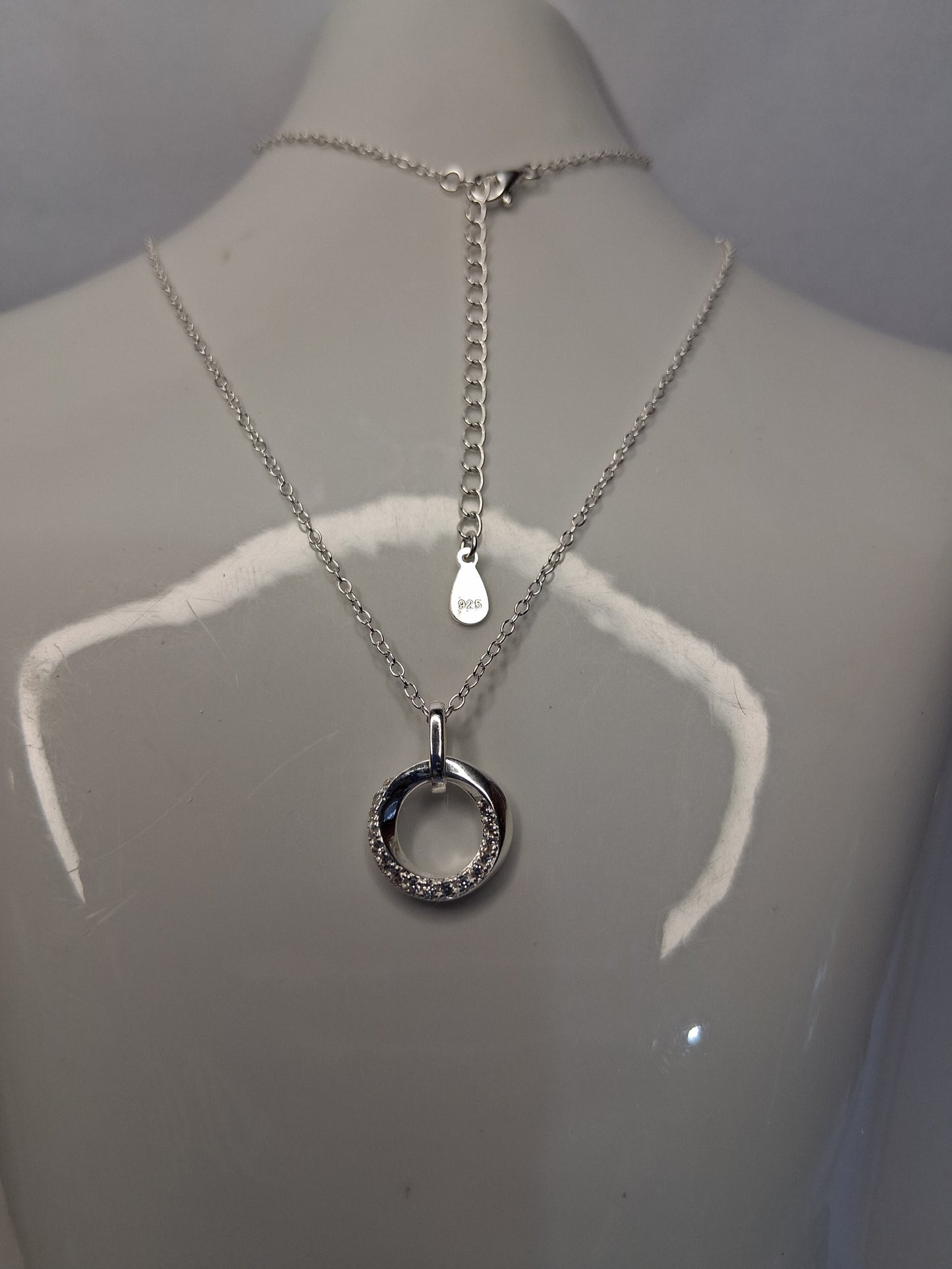 Collar - Colgante Circulo Blanco (Regulable) - Plata925 - Dama.