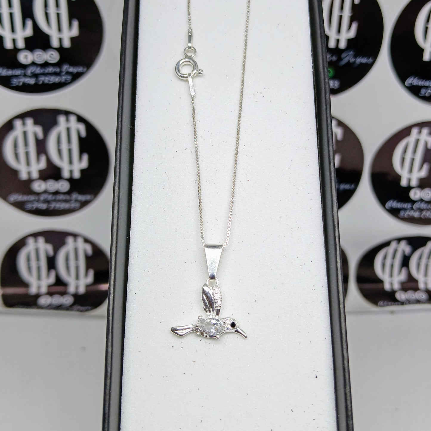Collar - Cadena y Dije de Colibrí (blanco) - Plata 925.