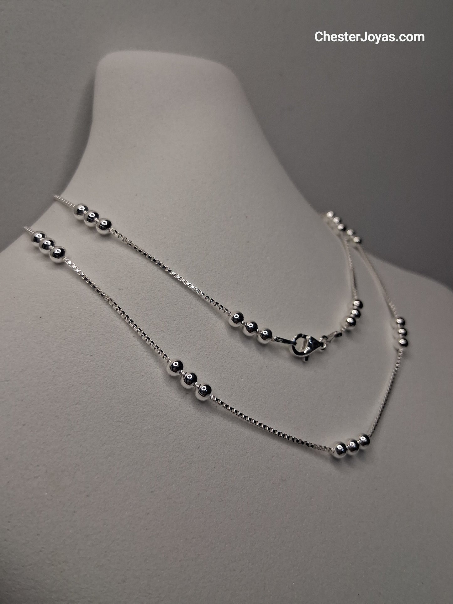 Collar - Cadena 3 Bolitas 45 cm - Plata925 - Dama.
