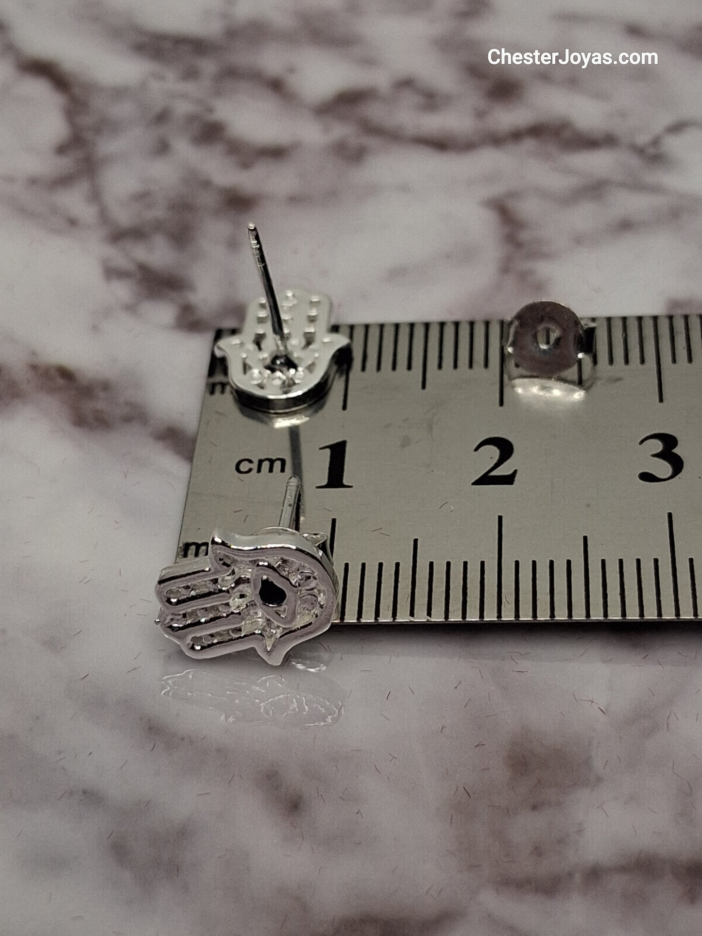 Aros - Pasantes Mano de Fátima con Piedras Blancas - Plata925