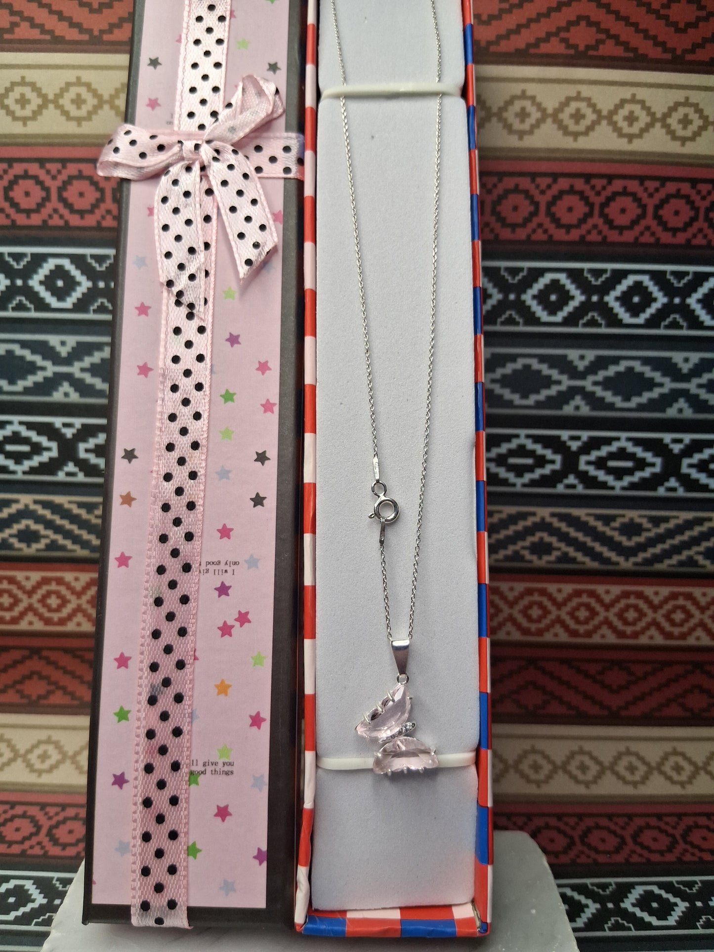 Collar - Mariposa piedra Rosa engazada - Plata925 - Dama.