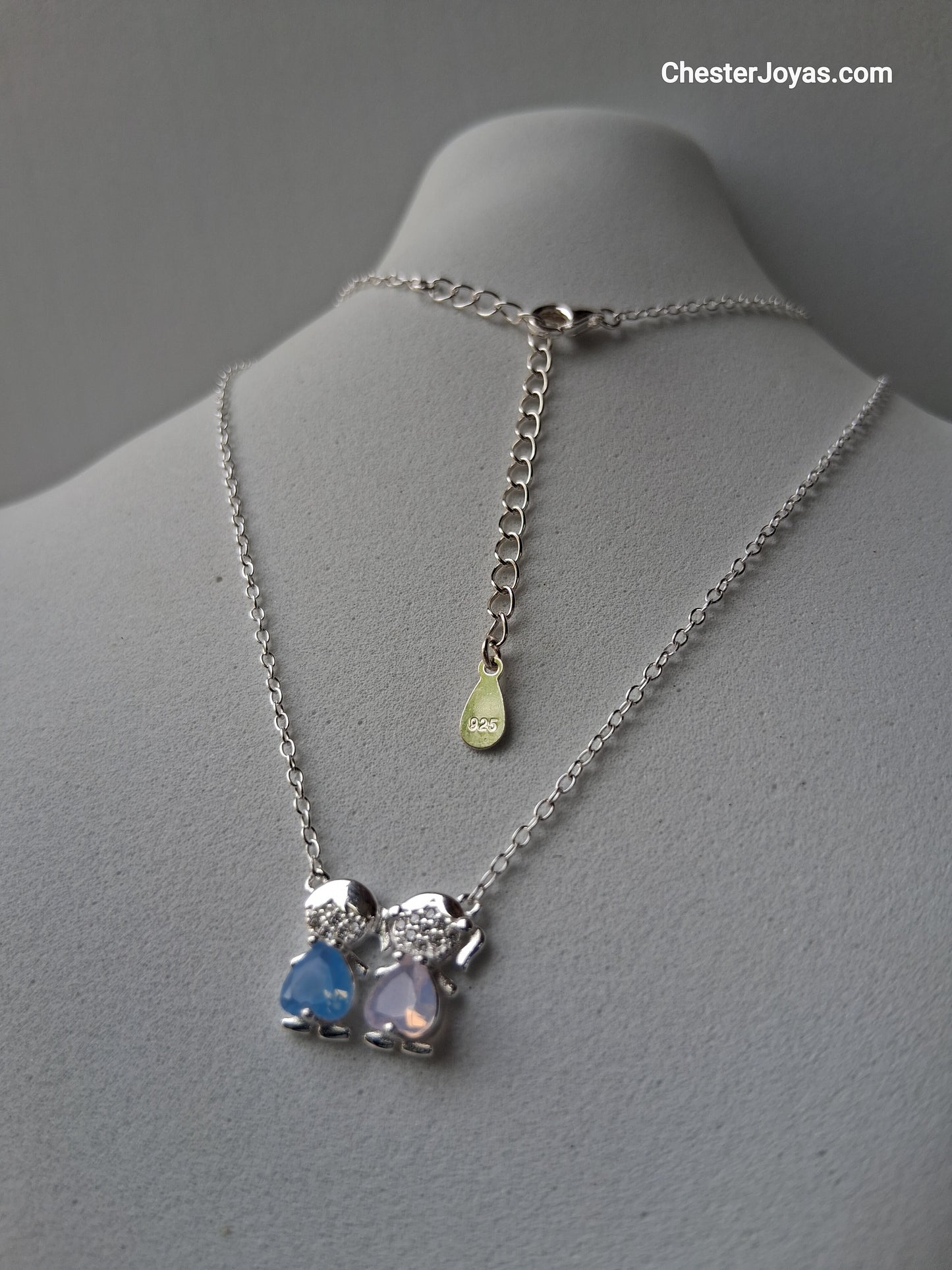Collar (Regulable) - Colgante Parejita de Nenes (Nene-Nena) - Dama - Plata925.