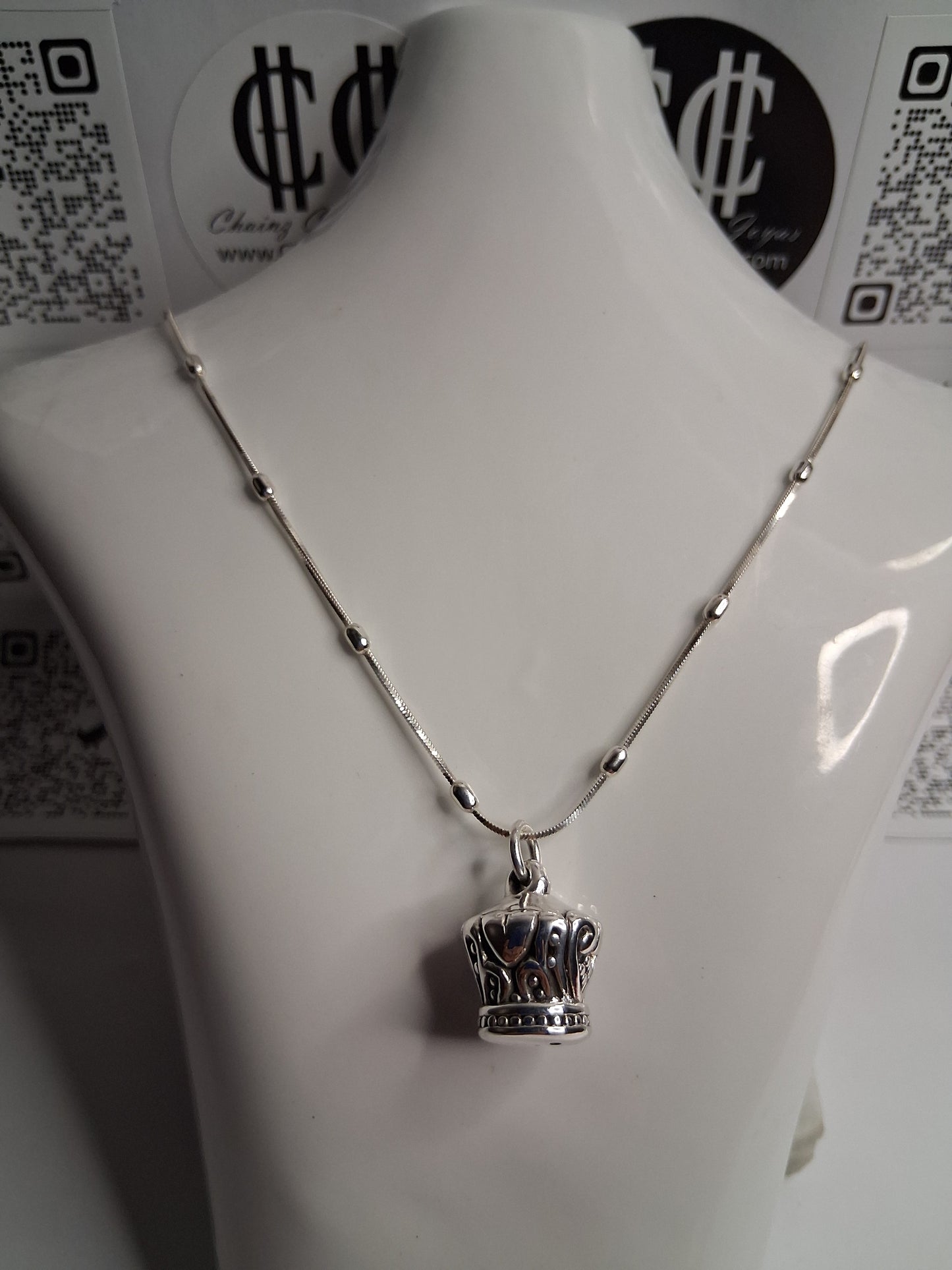 Collar - Cadena con Bolitas de arroz x 45 cm - Dije Corona - Plata925 - Dama.