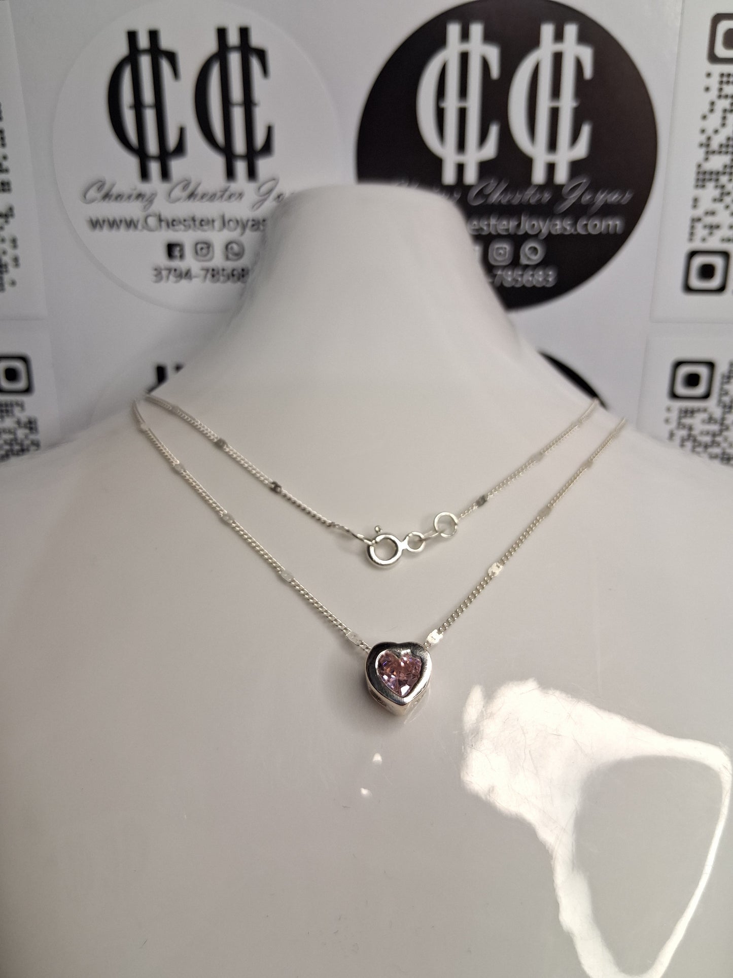 Collar - Susano (Corazon) 7mm (Rosa) - Plata925 - Dama.