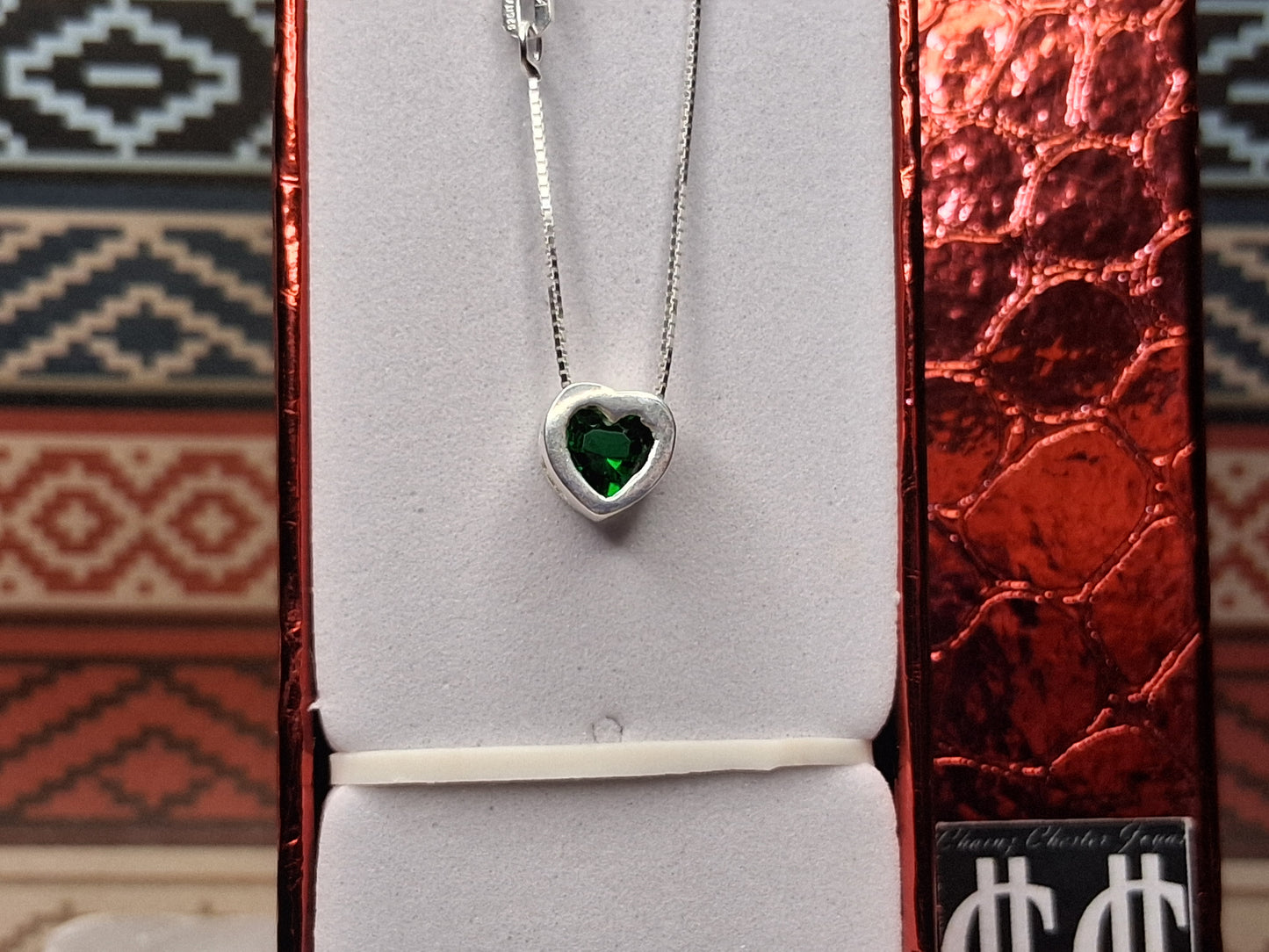 Collar - Susano (Corazon) 7mm (Verde) - Plata925 - Dama.
