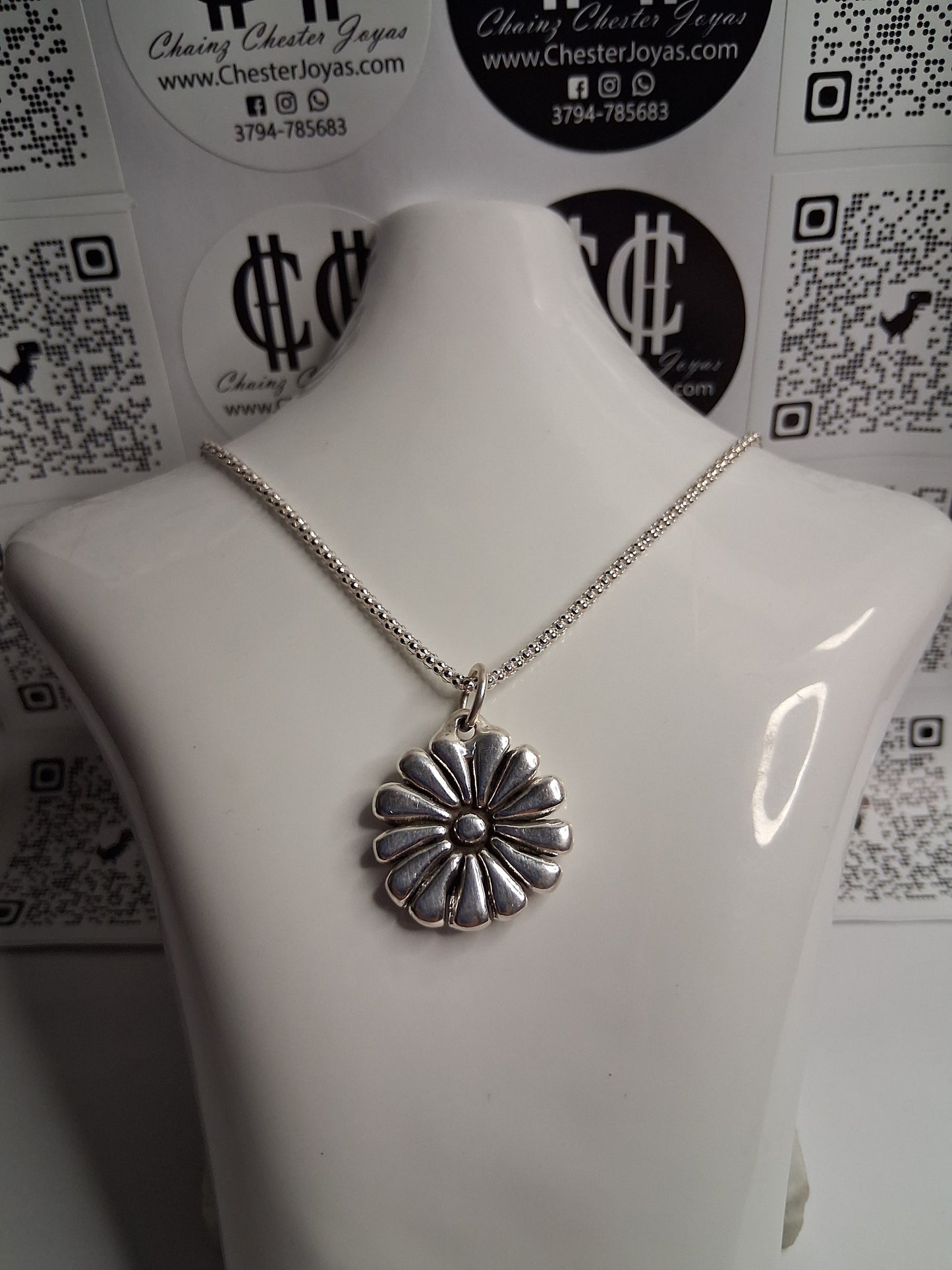 Collar - Cadena Coreana x 45 cm - Dije Flor - Plata925 - Dama.