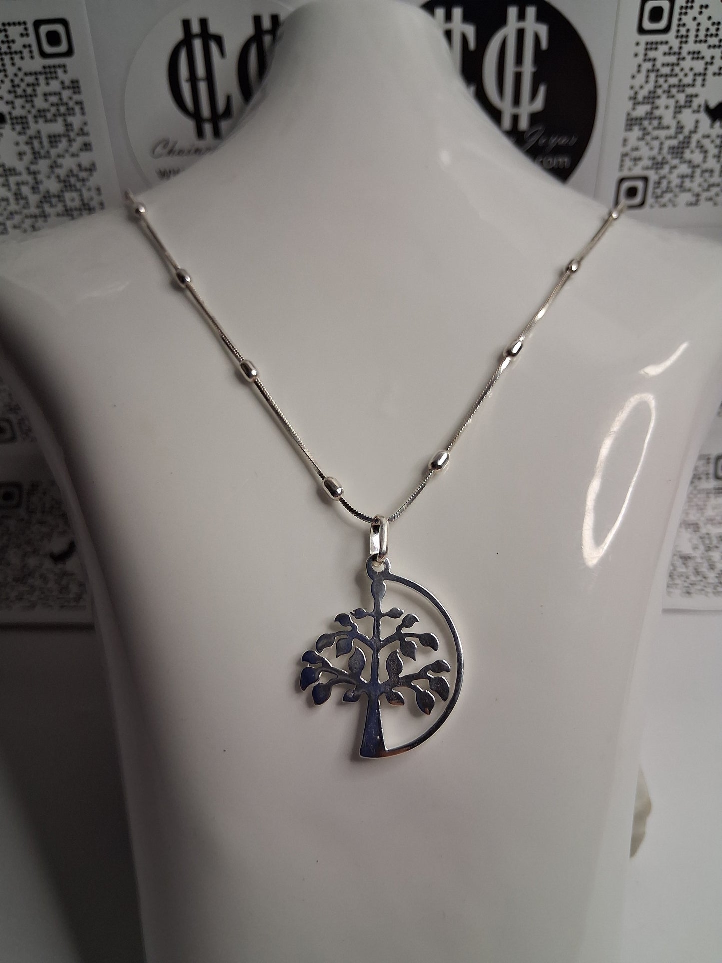Collar - Cadena con Bolitas de arroz x 45 cm - Árbol de la Vida - Plata925.