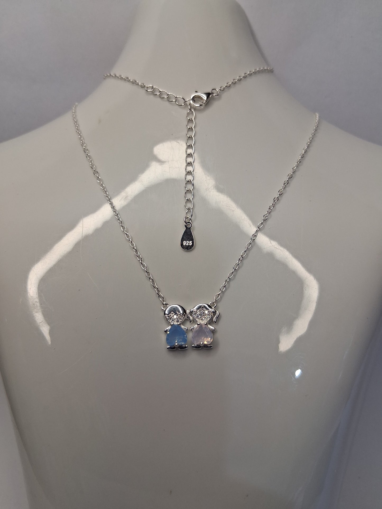Collar (Regulable) - Colgante Parejita de Nenes (Nene-Nena) - Dama - Plata925.