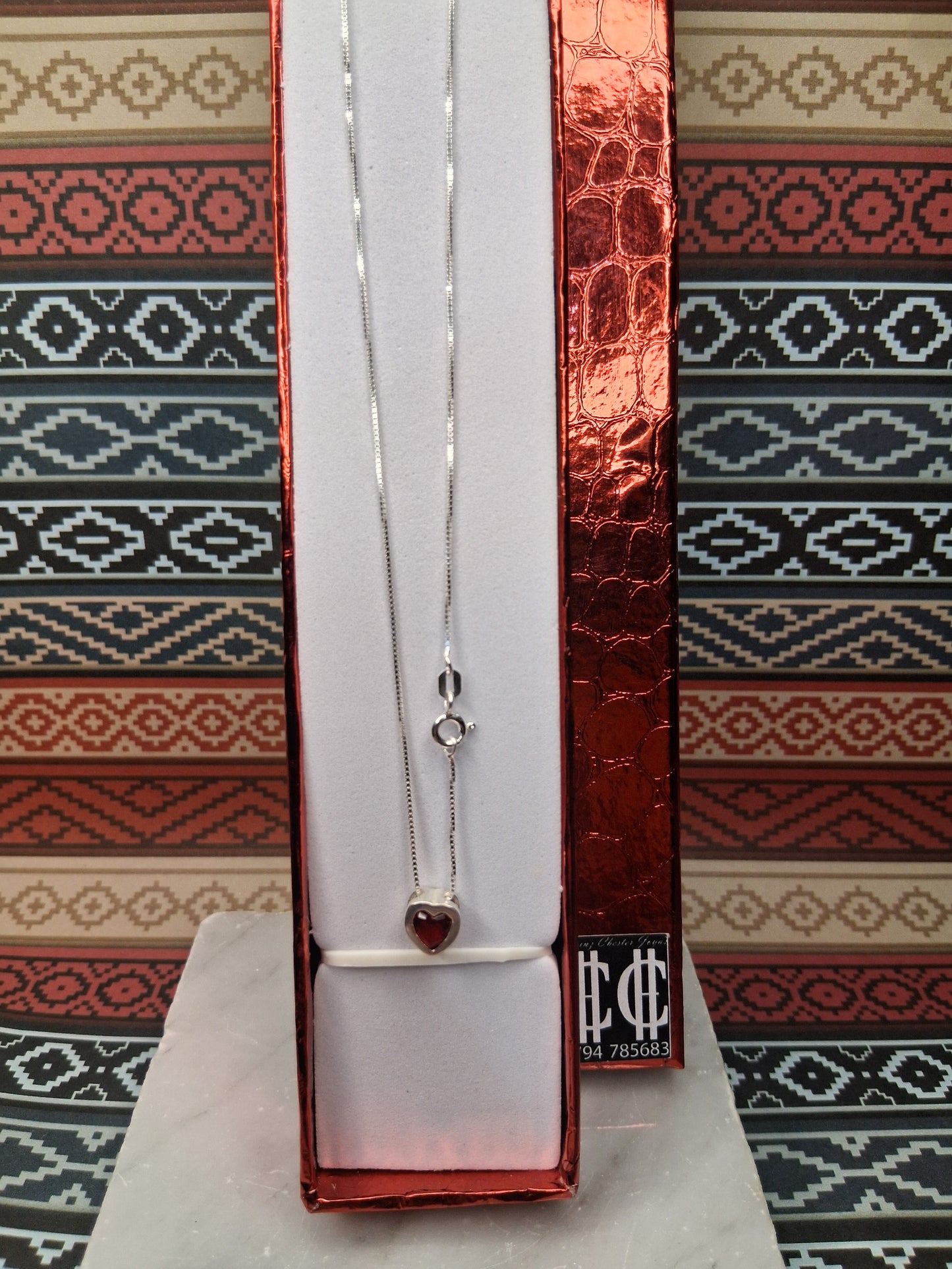 Collar - Susano (Corazon) 7mm (Rojo) - Plata925 - Dama.