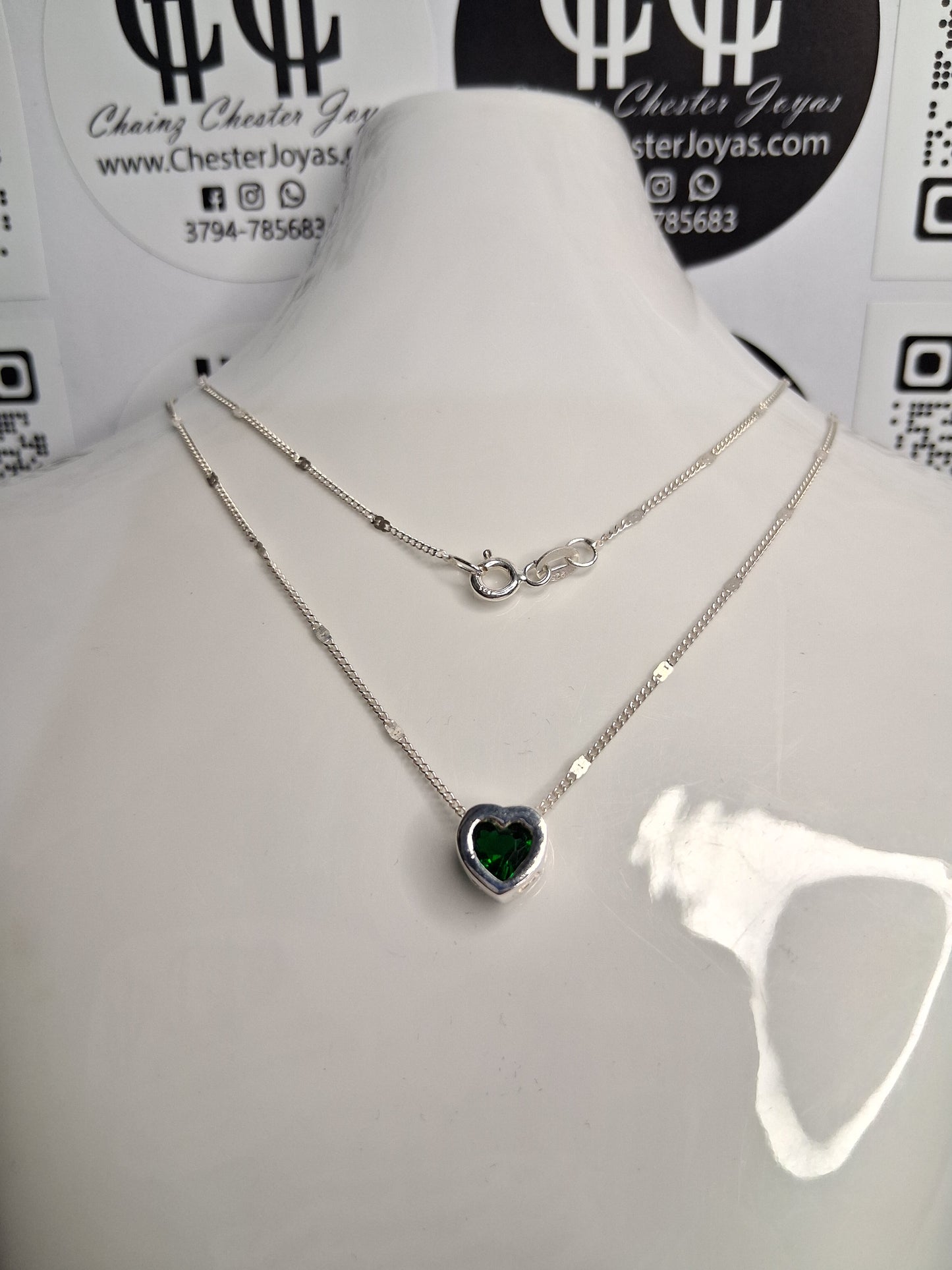 Collar - Susano (Corazon) 7mm (Verde) - Plata925 - Dama.