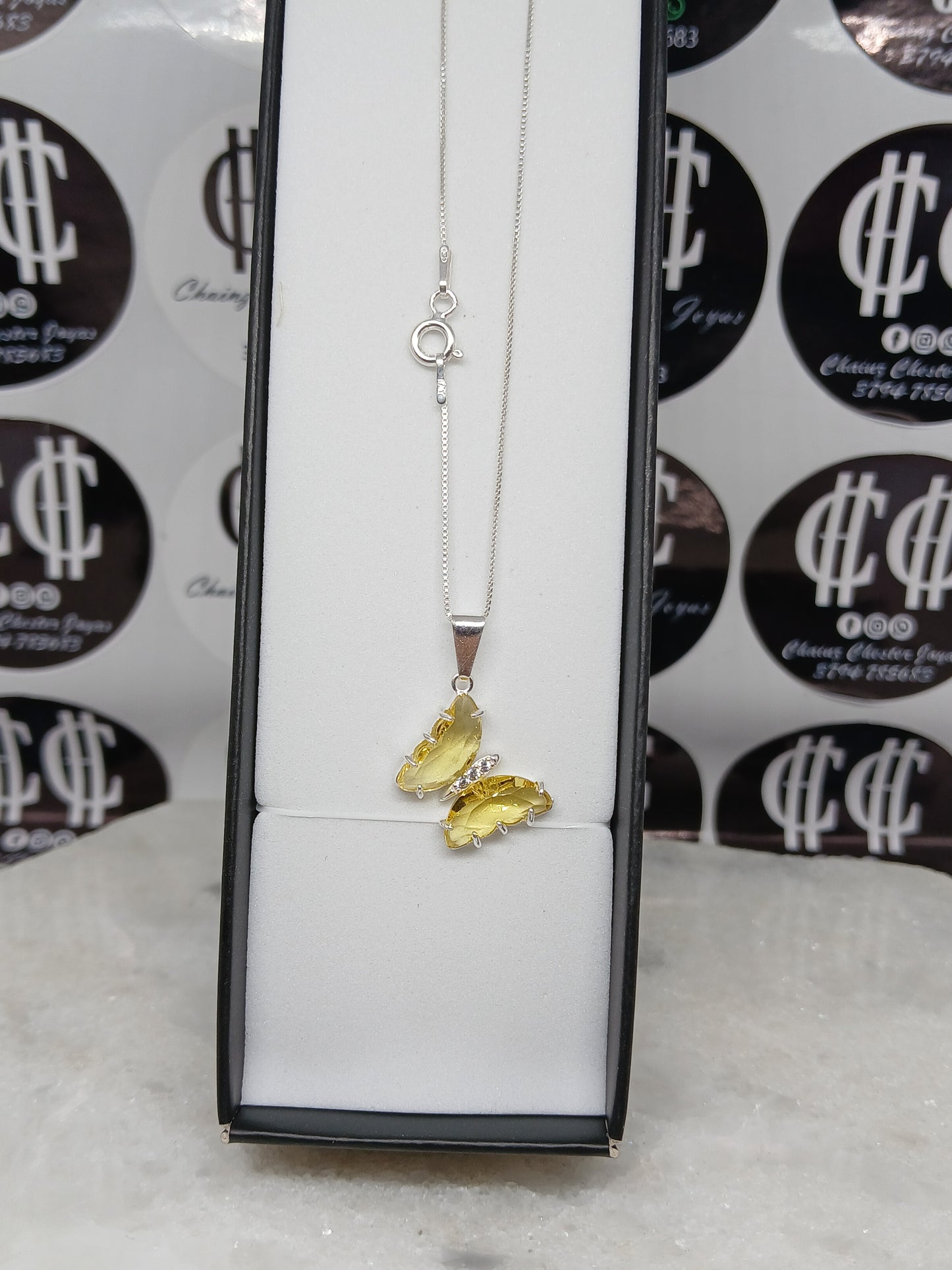 Collar - Mariposa piedra amarilla engazada - Plata925 - Dama.