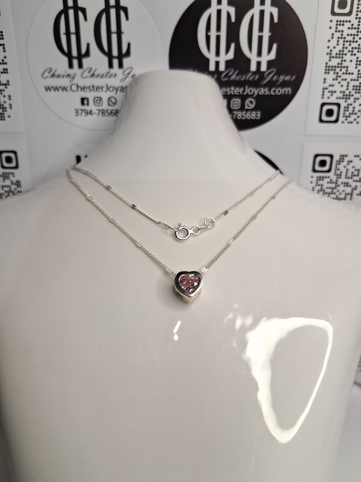 Collar - Susano (Corazon) 7mm (Rosa) - Plata925 - Dama.