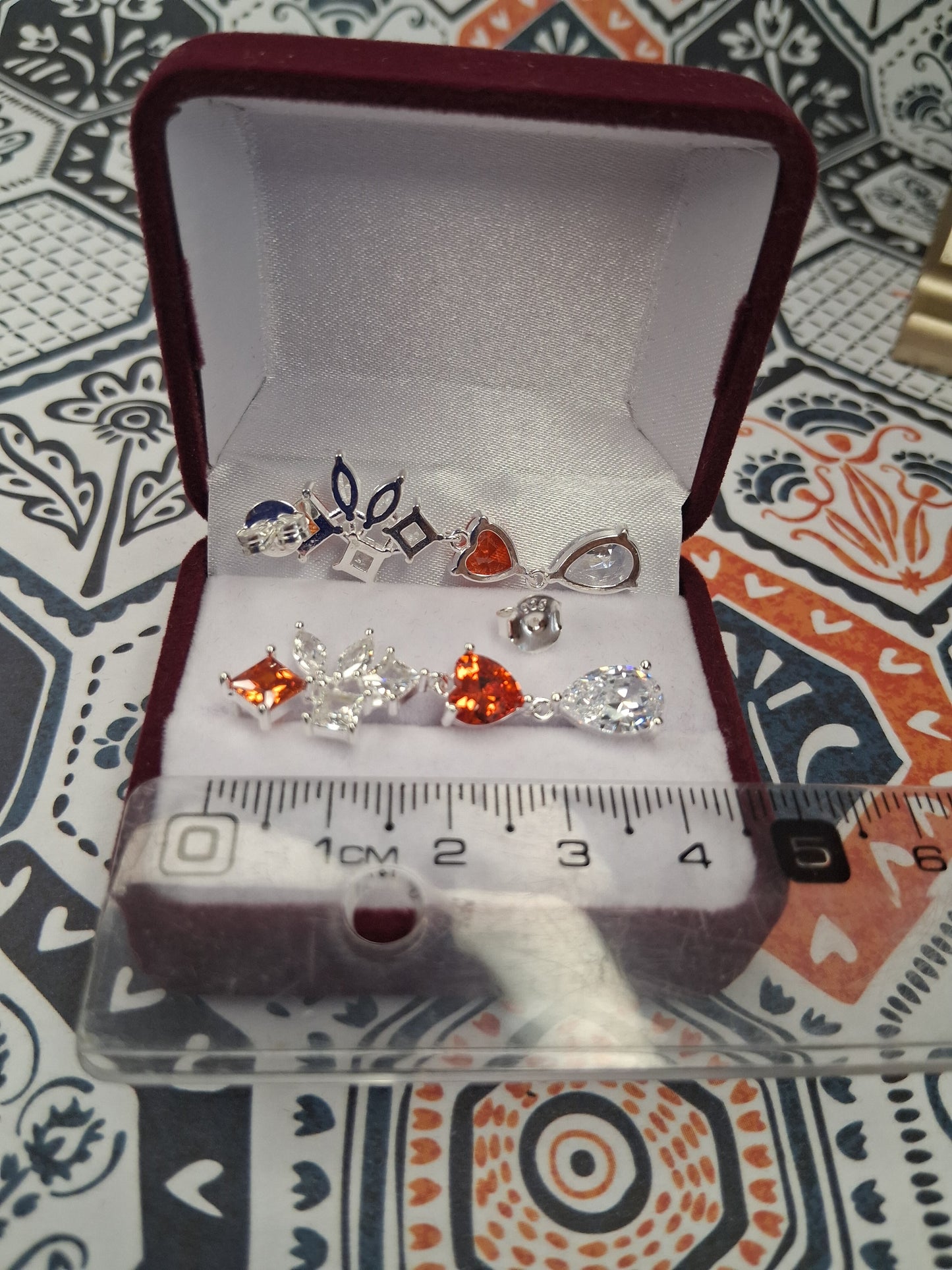Aros - Pendientes con piedras Naranjas y Blancas - Plata925 - Dama.