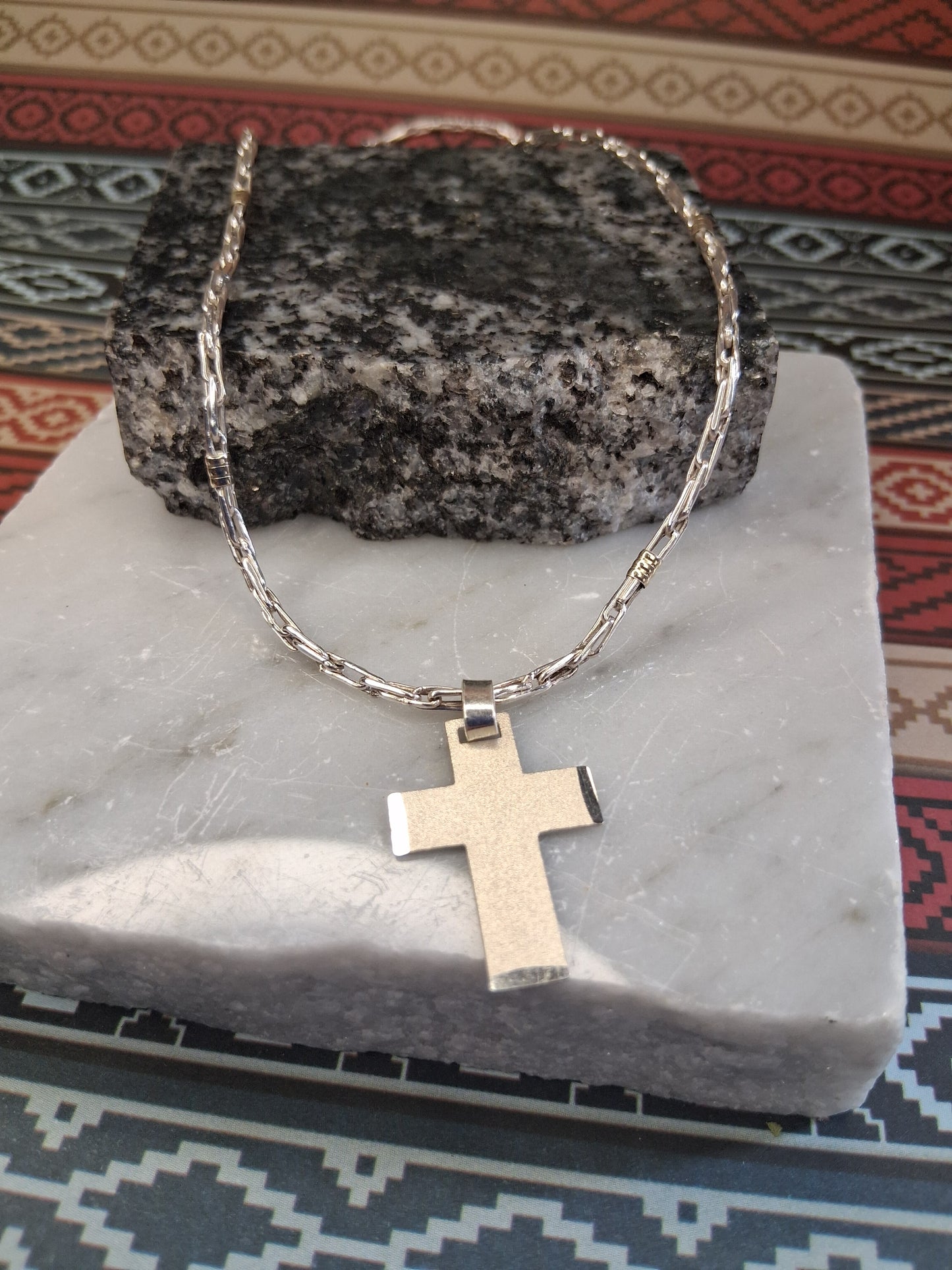 Collar - Plata y Oro - x 55 cms - Dije Cruz Chata.