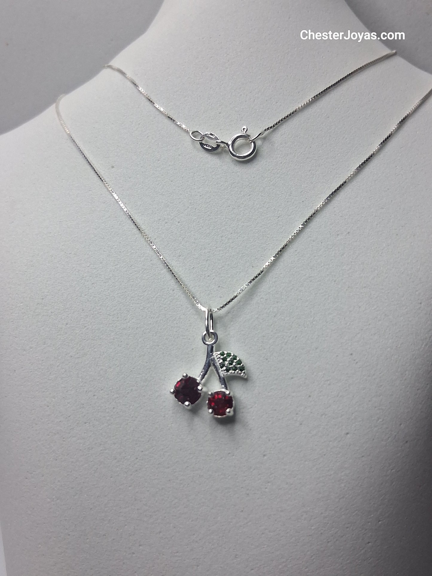 Collar - Cadena (Veneciana) c/ Dije Cerezas Roja - Plata 925 - Dama.
