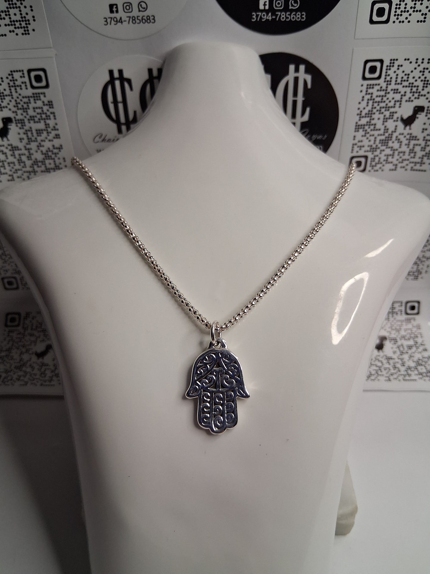 Collar - Cadena Coreana x 45 cm - Dije Mano de Fatima - Plata925 - Dama.
