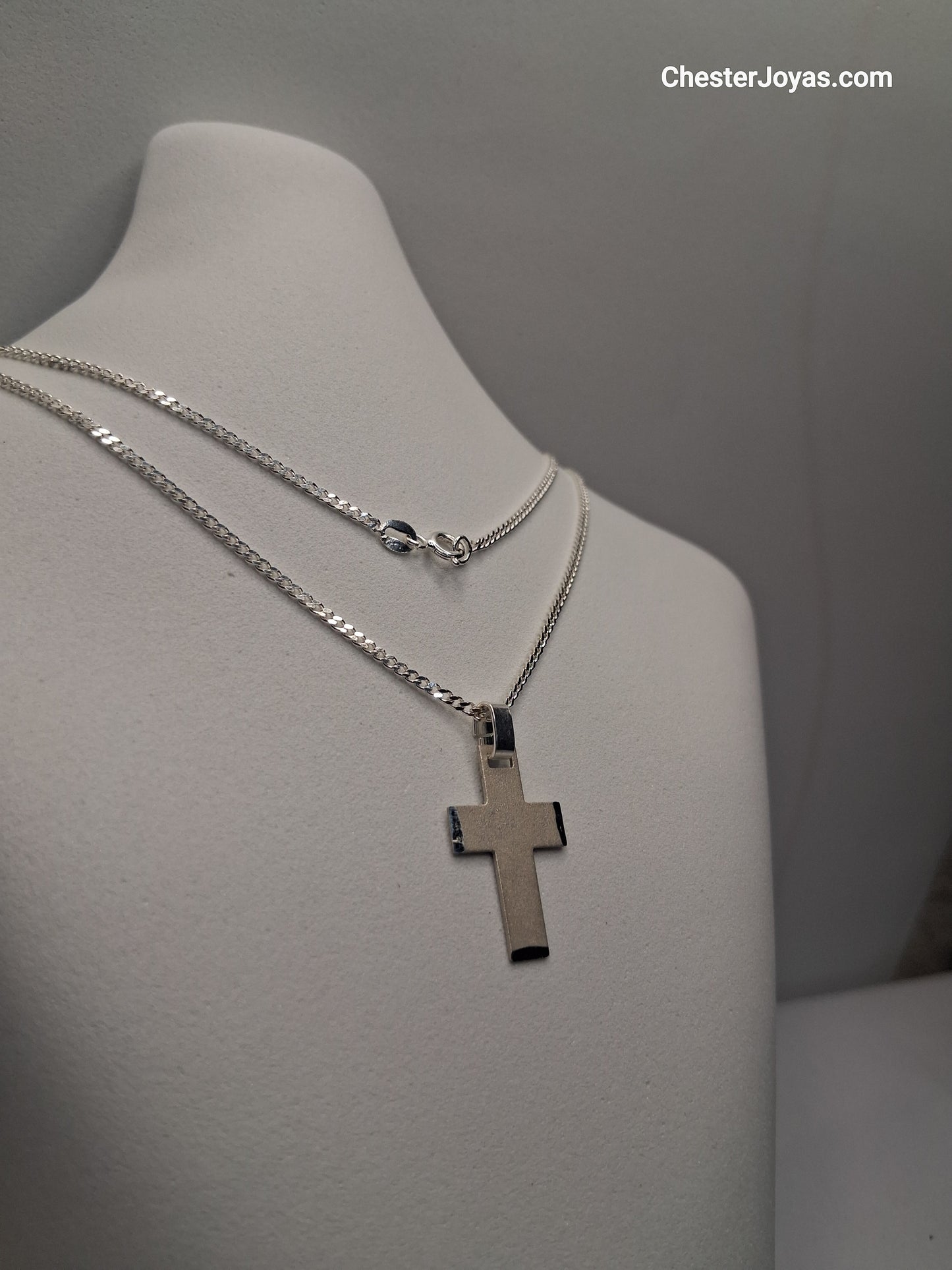 Collar - Cadena Diamantada x 60 cms - Cruz Chata - Plata925.