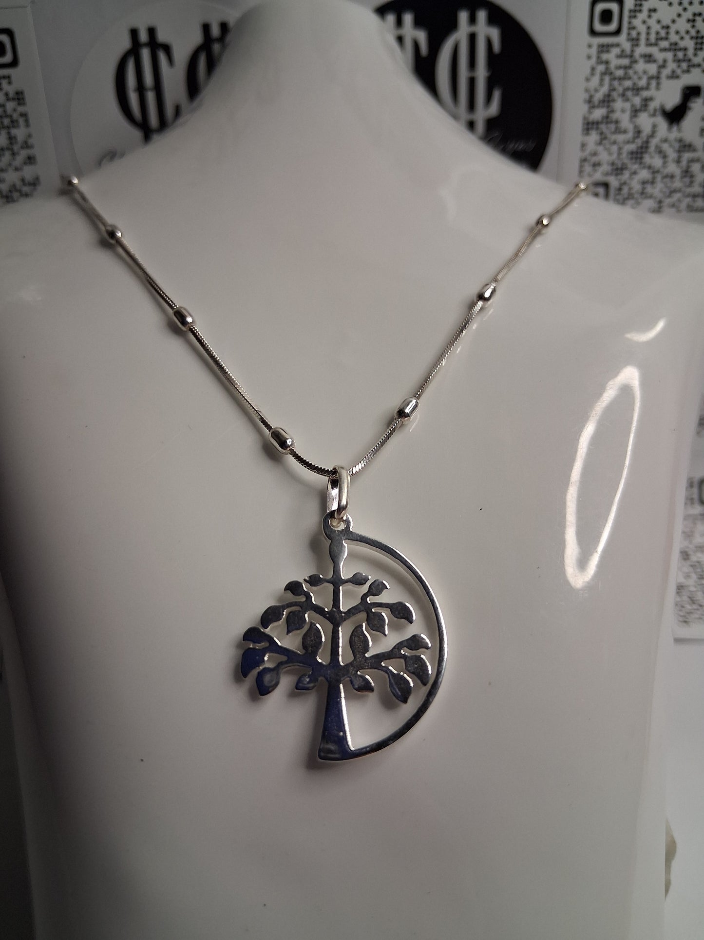 Collar - Cadena con Bolitas de arroz x 45 cm - Árbol de la Vida - Plata925.