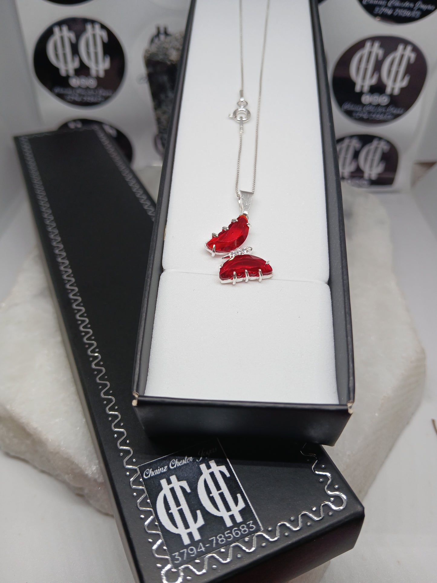 Collar - Mariposa piedra rojo engazada - Plata925 - Dama.