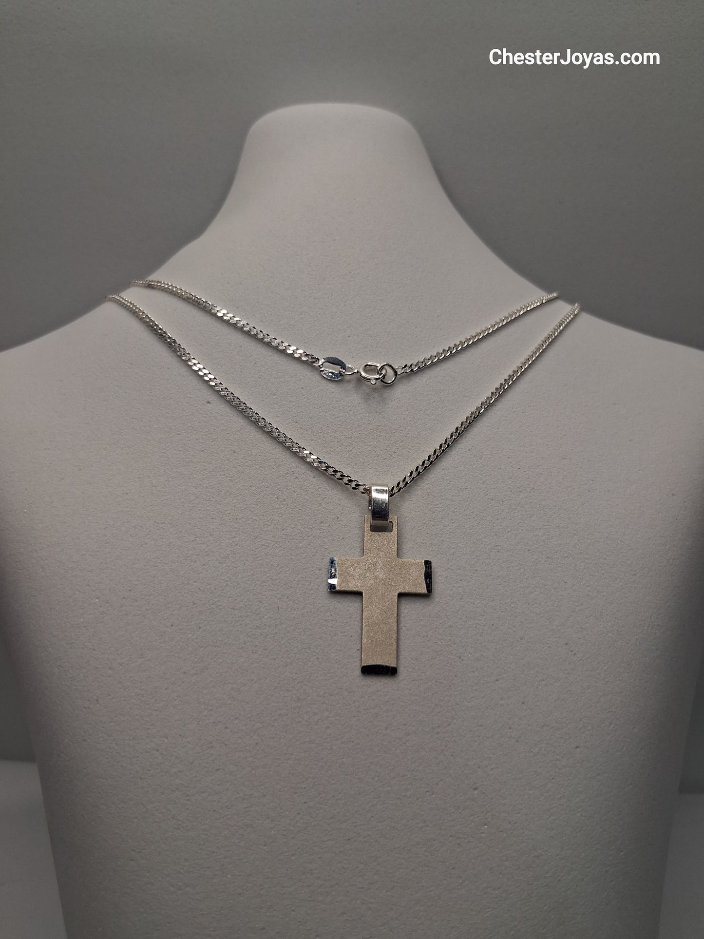 Collar - Cadena Diamantada x 60 cms - Cruz Chata - Plata925.