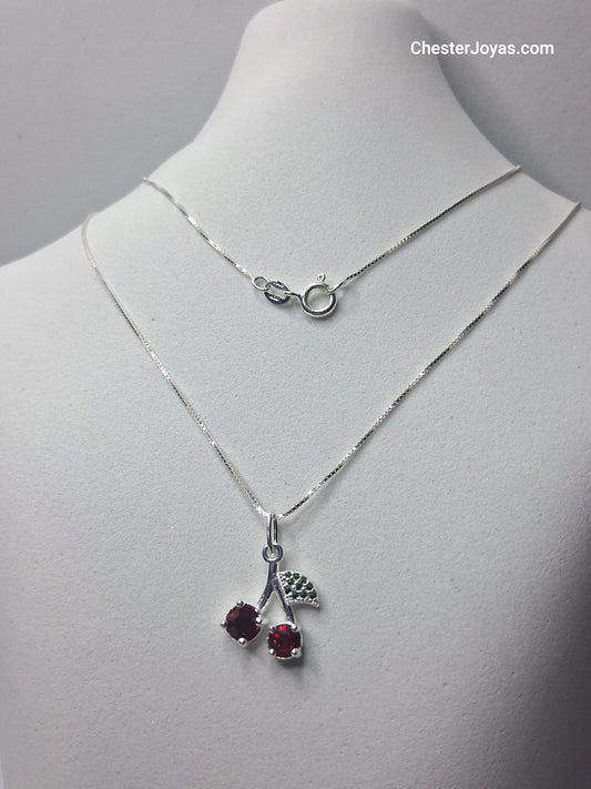 Collar - Cadena (Veneciana) c/ Dije Cerezas Roja - Plata 925 - Dama.