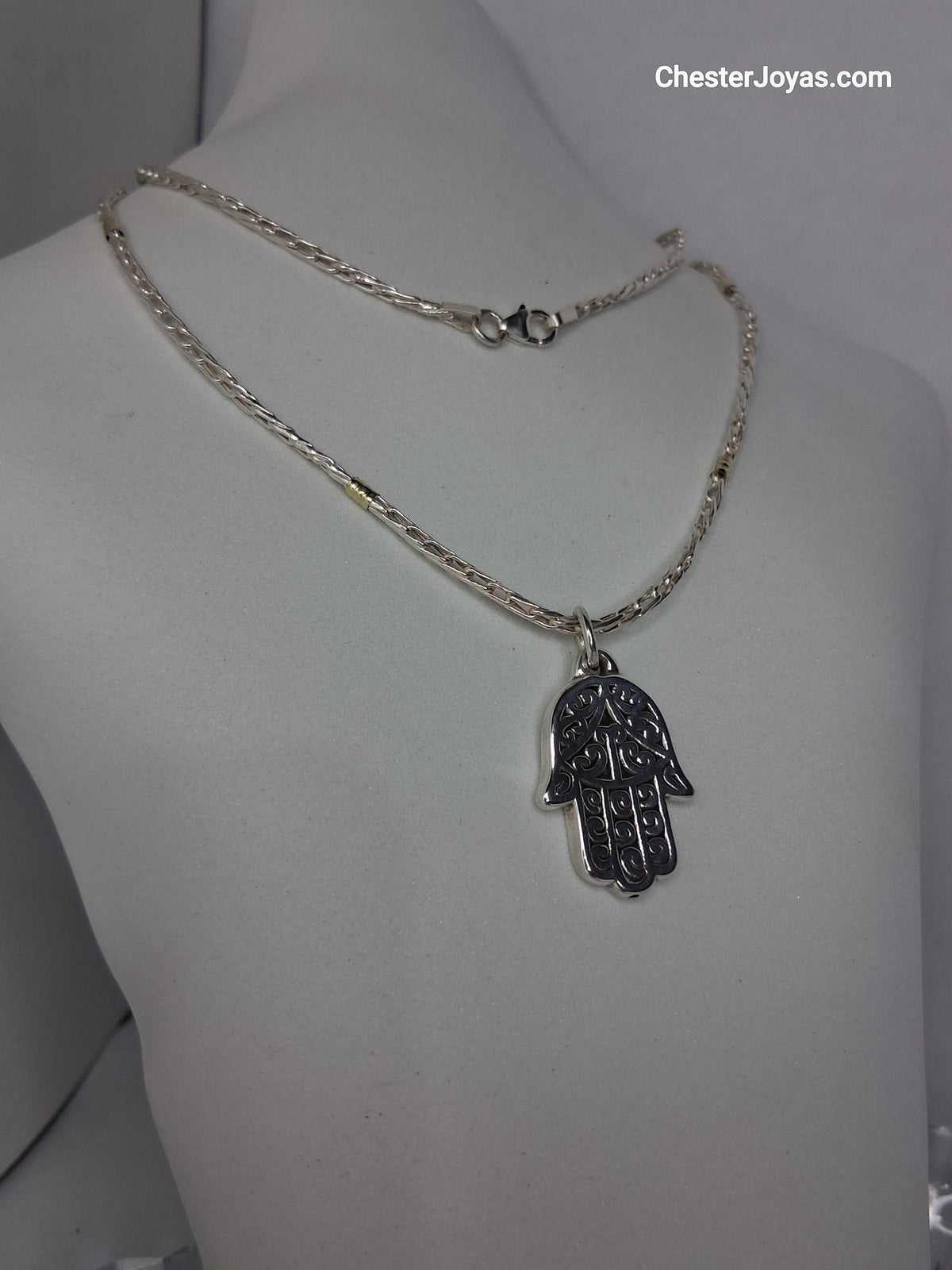 Collar - Plata y Oro x 45 cm - Dije Mano de Fatima - Plata925 - Dama.