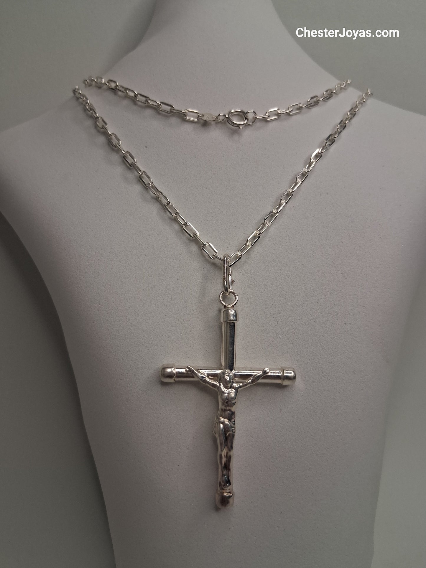 Collar - Forcet F-80 x 65 cms - Cruz grande - Plata925 - Caballero.