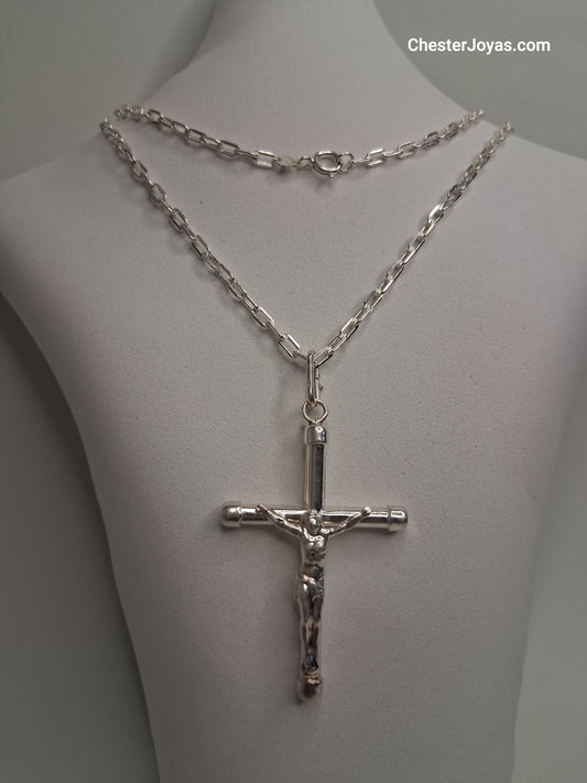 Collar - Forcet F-80 x 65 cms - Cruz grande - Plata925 - Caballero.
