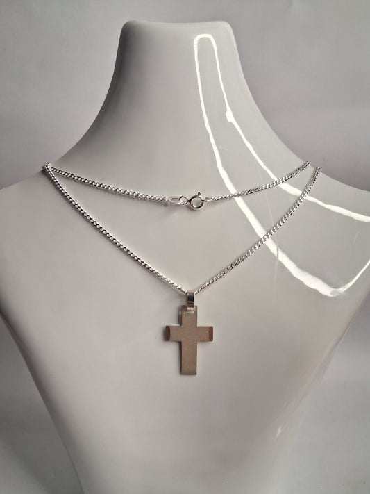Collar - Cadena Diamantada x 60 cms - Cruz Chata - Plata925.