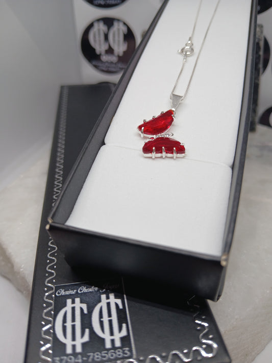 Collar - Mariposa piedra rojo engazada - Plata925 - Dama.