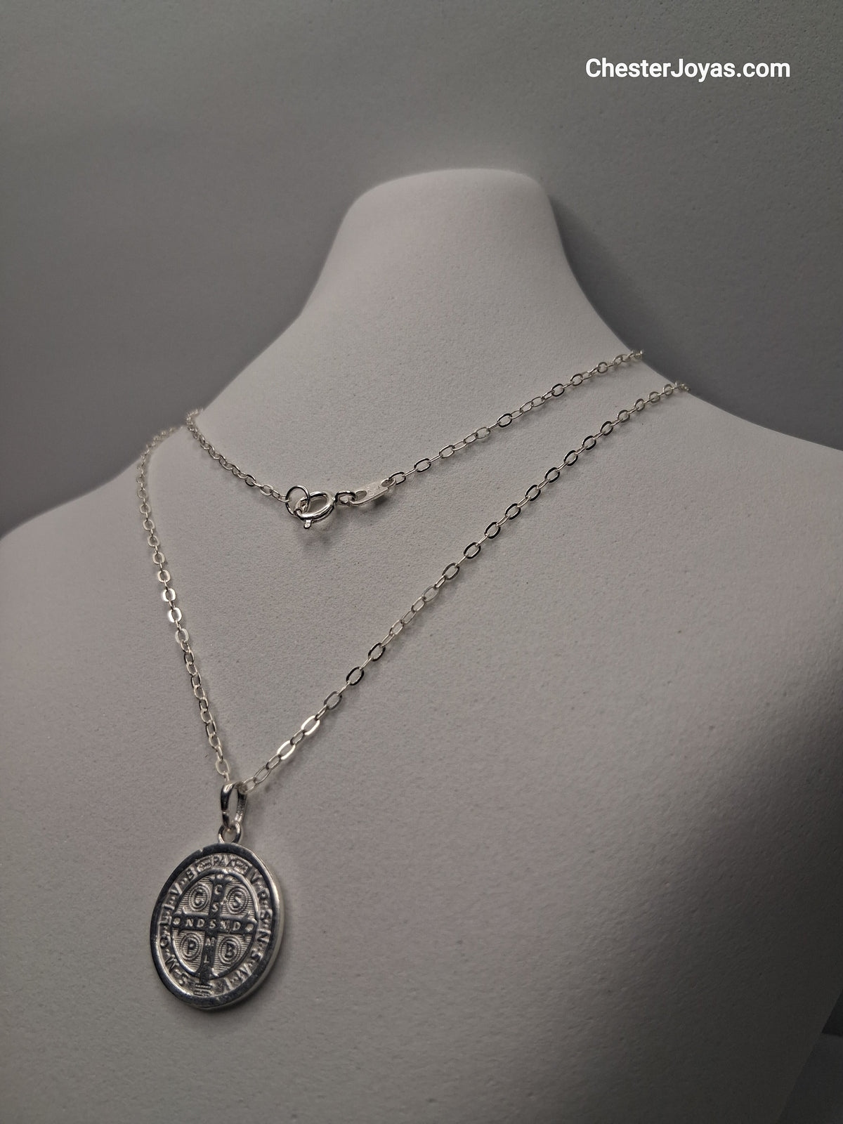 Collar Cadena Mini Forcet x 50 cm Plata 925 con Dije San Benito - Unisex