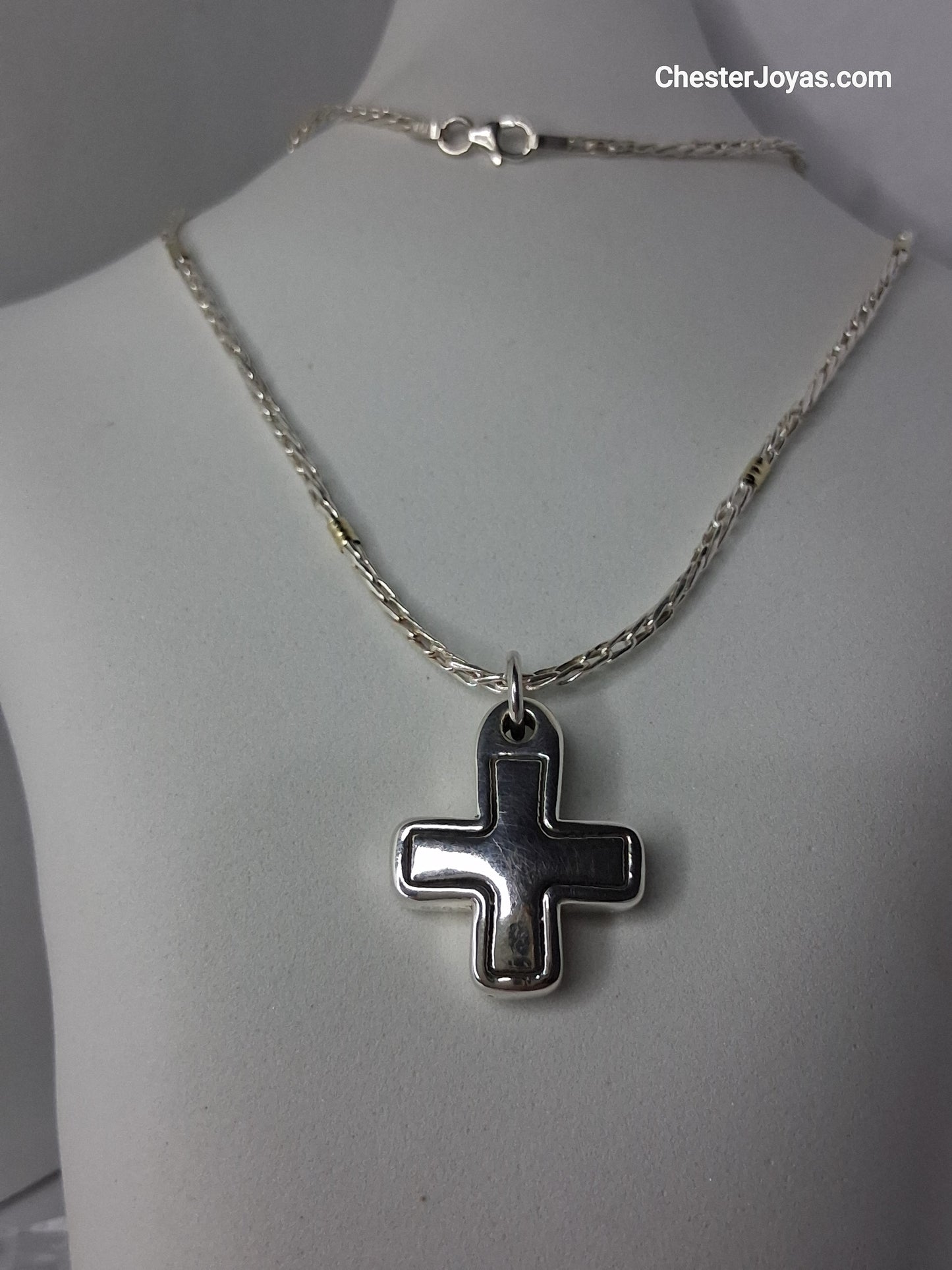 Collar - Plata y Oro x 45 cm Cruz equilibro - Plata925.
