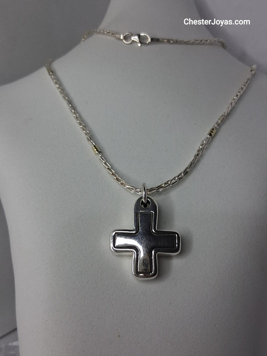 cadena de plata y oro con dije en cruz