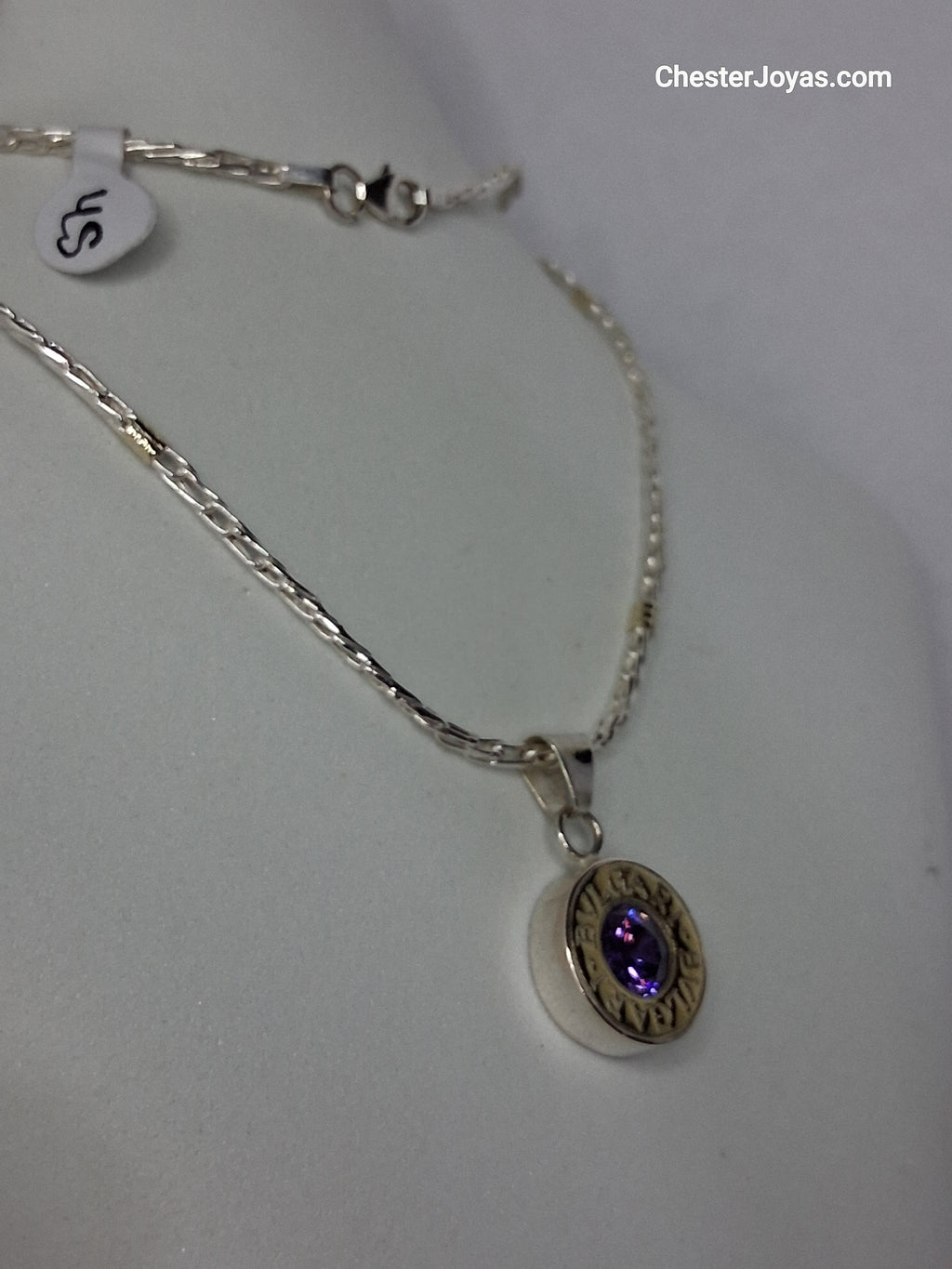 Collar -  Cadena Plata y Oro  x 45 cms - Dije BVLGARI (violeta) - Dama.