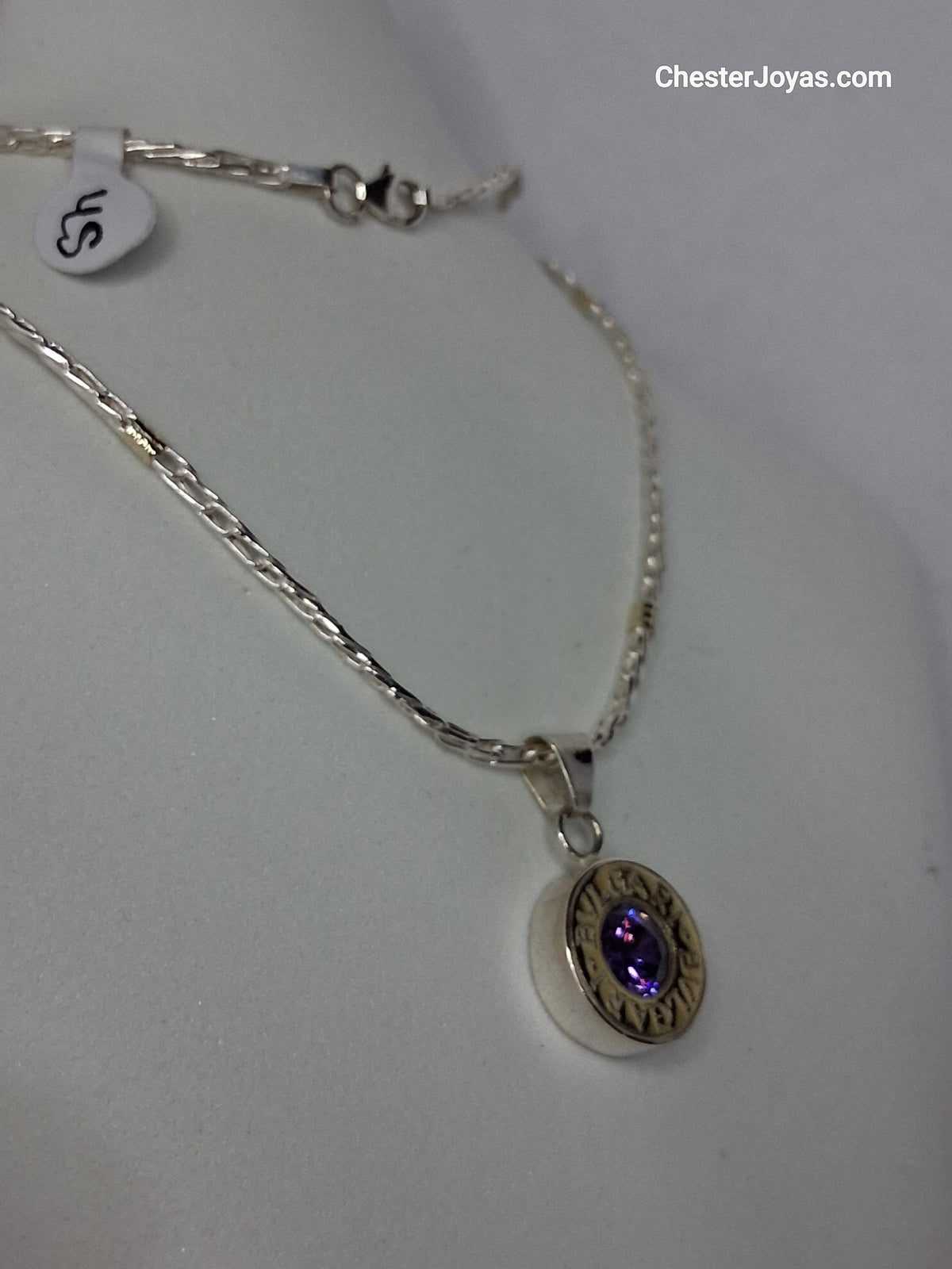 Collar -  Cadena Plata y Oro  x 45 cms - Dije BVLGARI (violeta) - Dama.