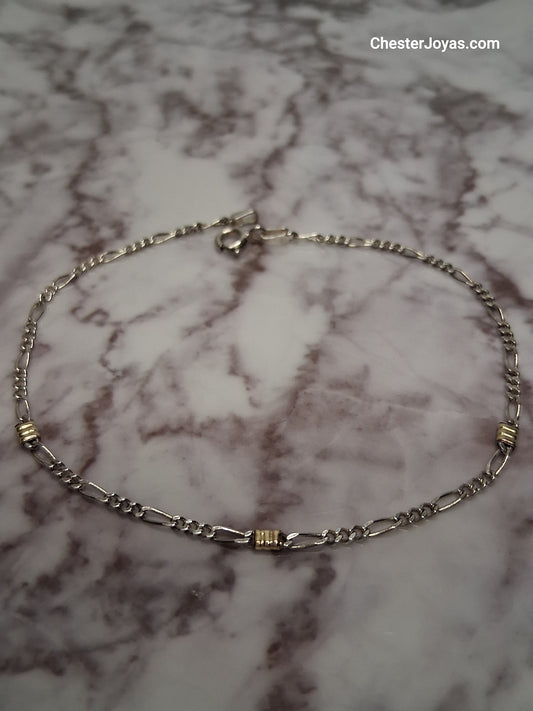Pulsera 3 x 1 - 23 cms - Plata y Oro - Caballero.