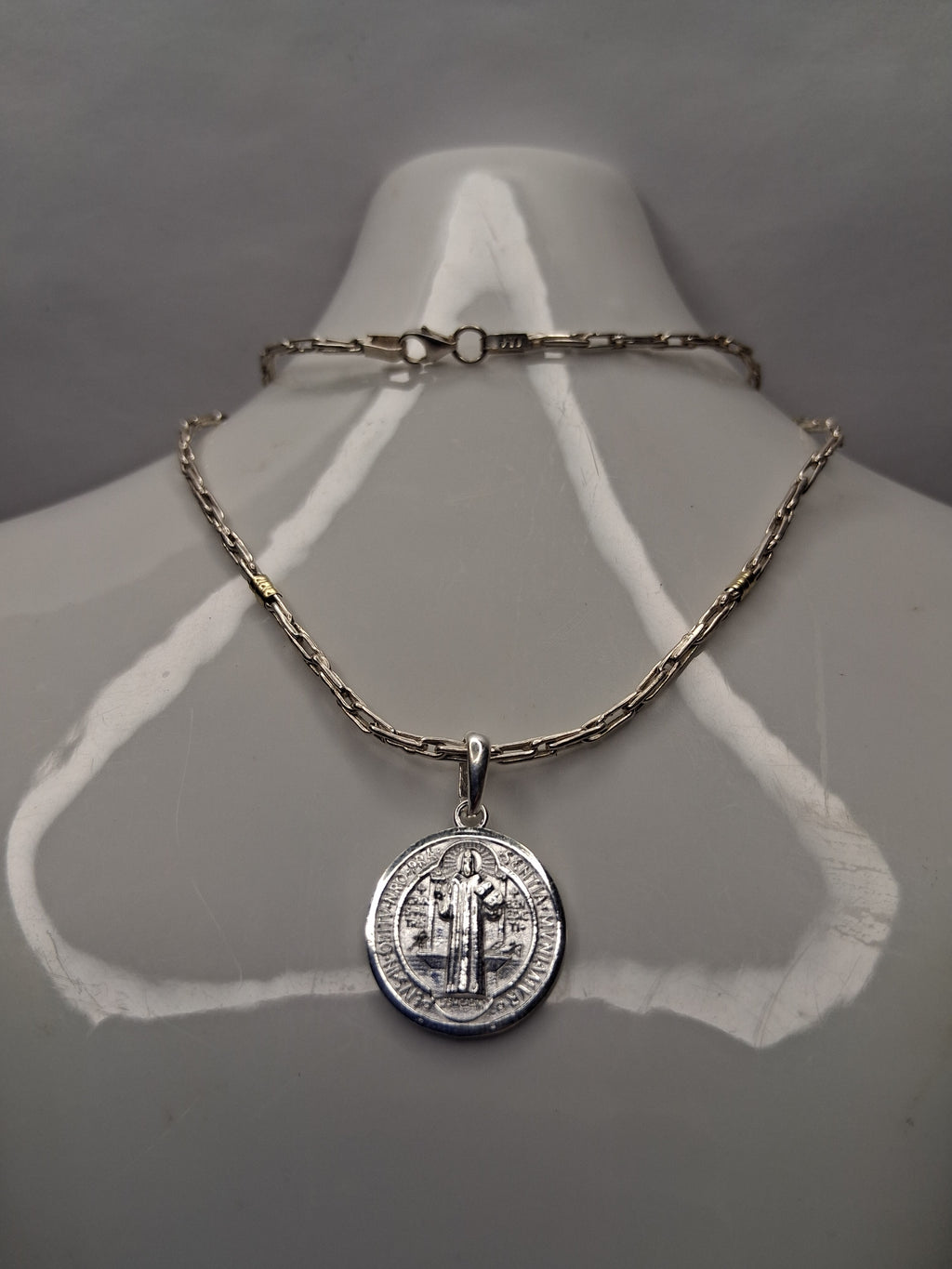 Collar - Cadena Plata y Oro x 45 cm - San Benito - Plata925 - Dama.