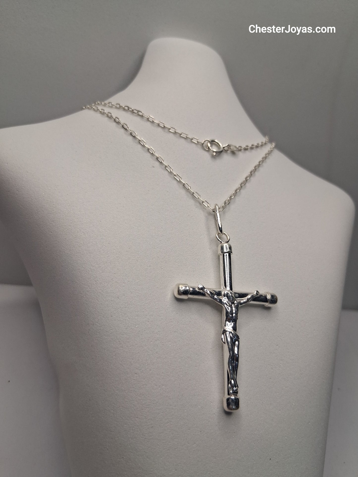 Collar - Mini Forcet x 60 cms - Cruz Grande - Plata925 - Caballero.