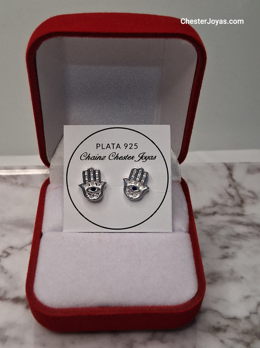 Aros - Pasantes Mano de Fátima con Piedras Blancas - Plata925