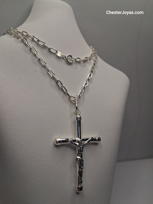 Collar - F-90 x 60 cms - Cruz grande - Plata925 - Caballero.